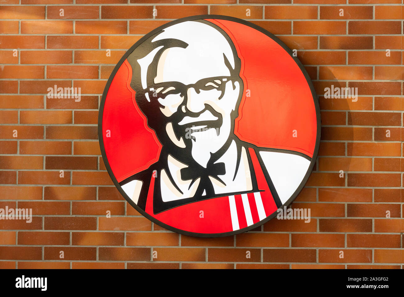Shanghai, China. 3rd Oct, 2019. American fast food restaurant chain, Kentucky  Fried Chicken, or KFC, logo seen in Shanghai Pudong International Airport.  Credit: Alex Tai/SOPA Images/ZUMA Wire/Alamy Live News Stock Photo -