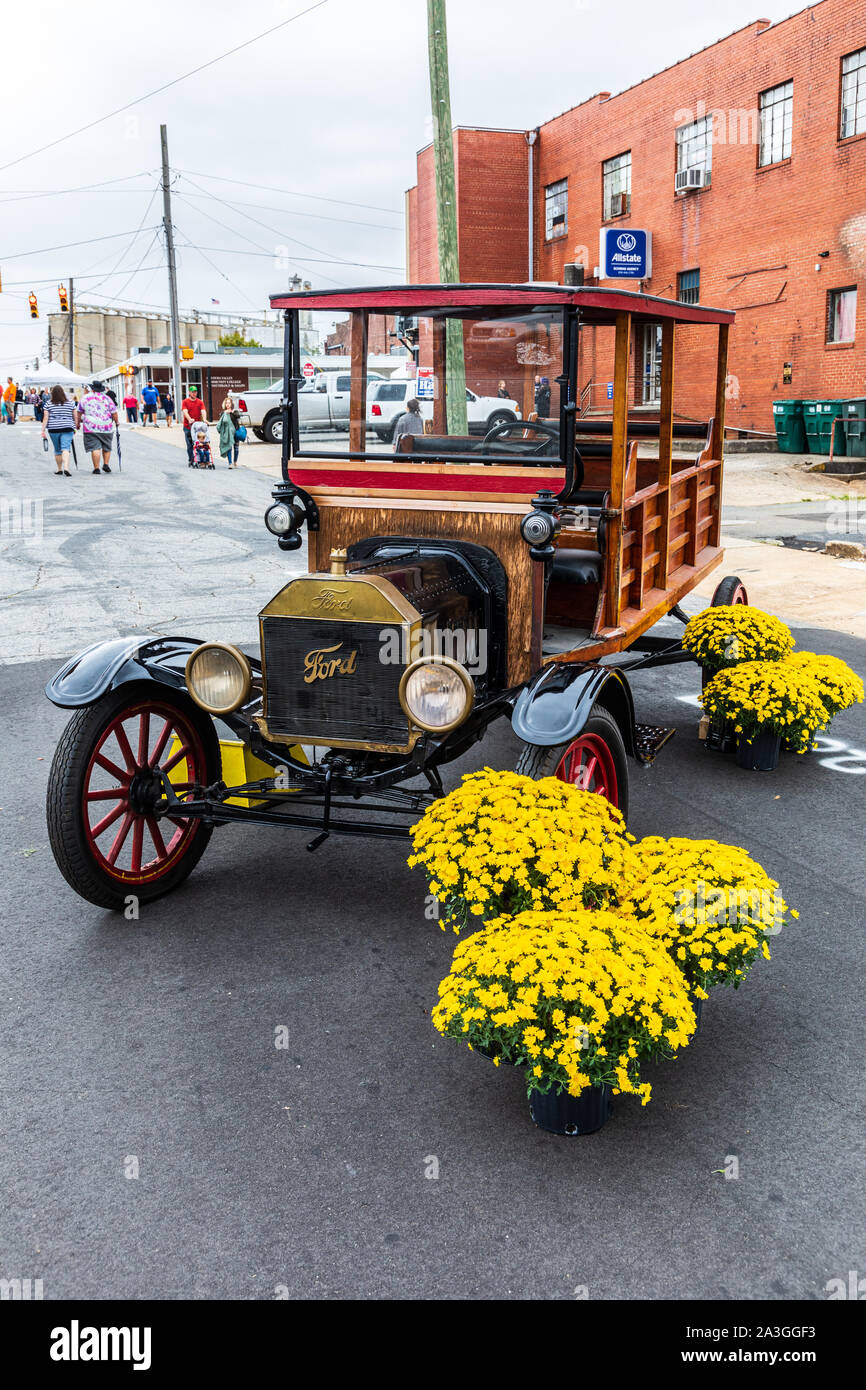 NEWTON, NC, USA-5 OCT 2019: 1923 Ford truck, displayed at a town festival. Stock Photo