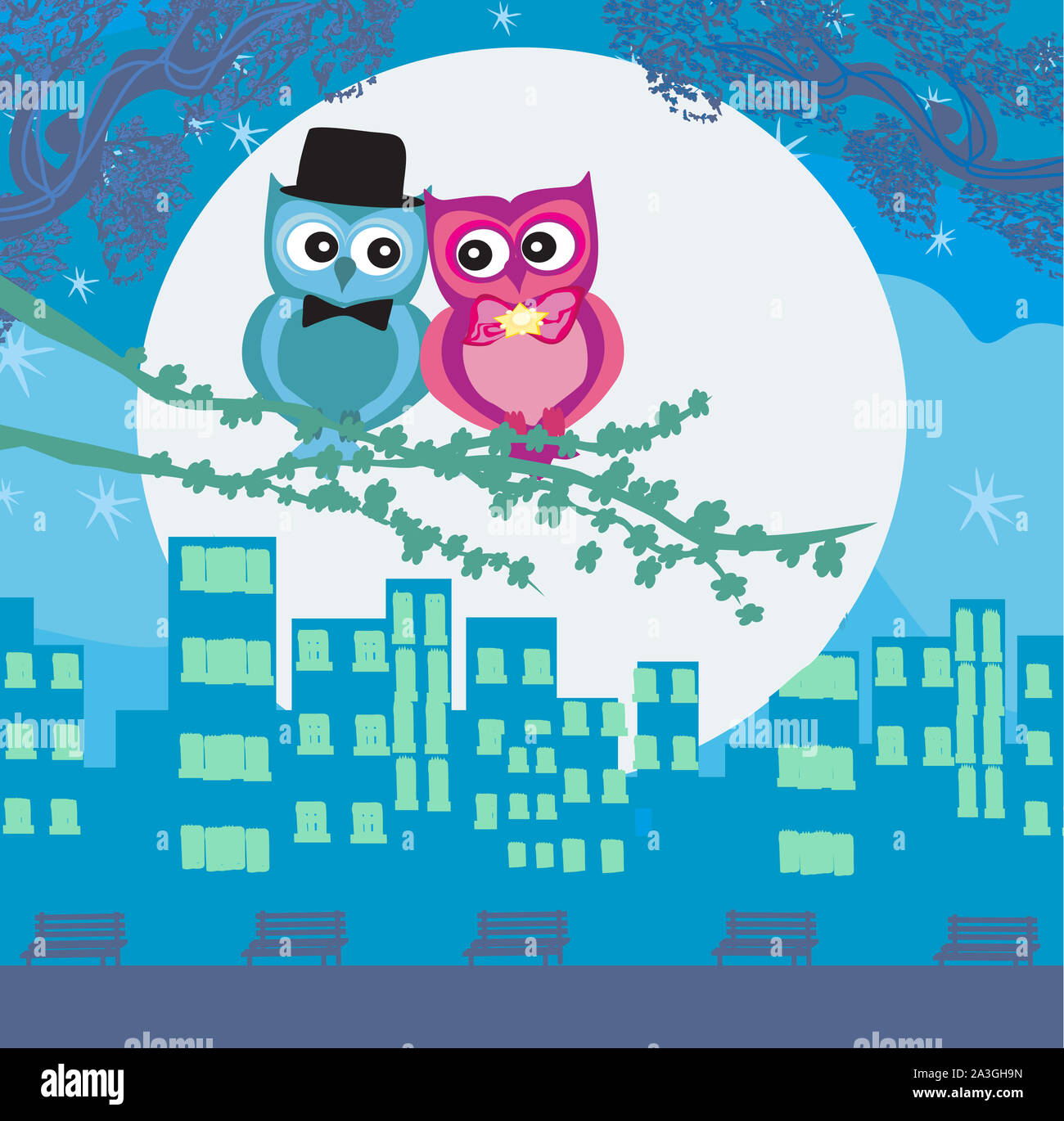 Owls in love , sweet card design Stock Photo - Alamy