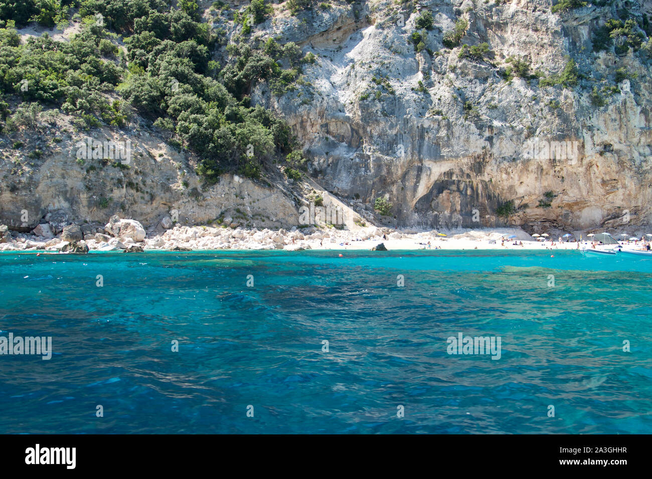 Beach in Cala Gonone in The Emerald Coast, Orosei Gulf, Sardinia, Italy Stock Photo