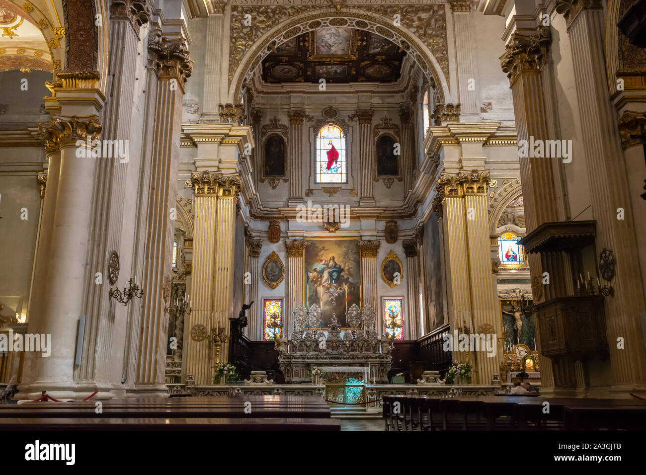 Interior of Cattedrale di Santa Maria Assunta (Church of Saint Mary of the Assumption) on Piazza del Duomo in Lecce, Apulia (Puglia) in Southern Italy Stock Photo