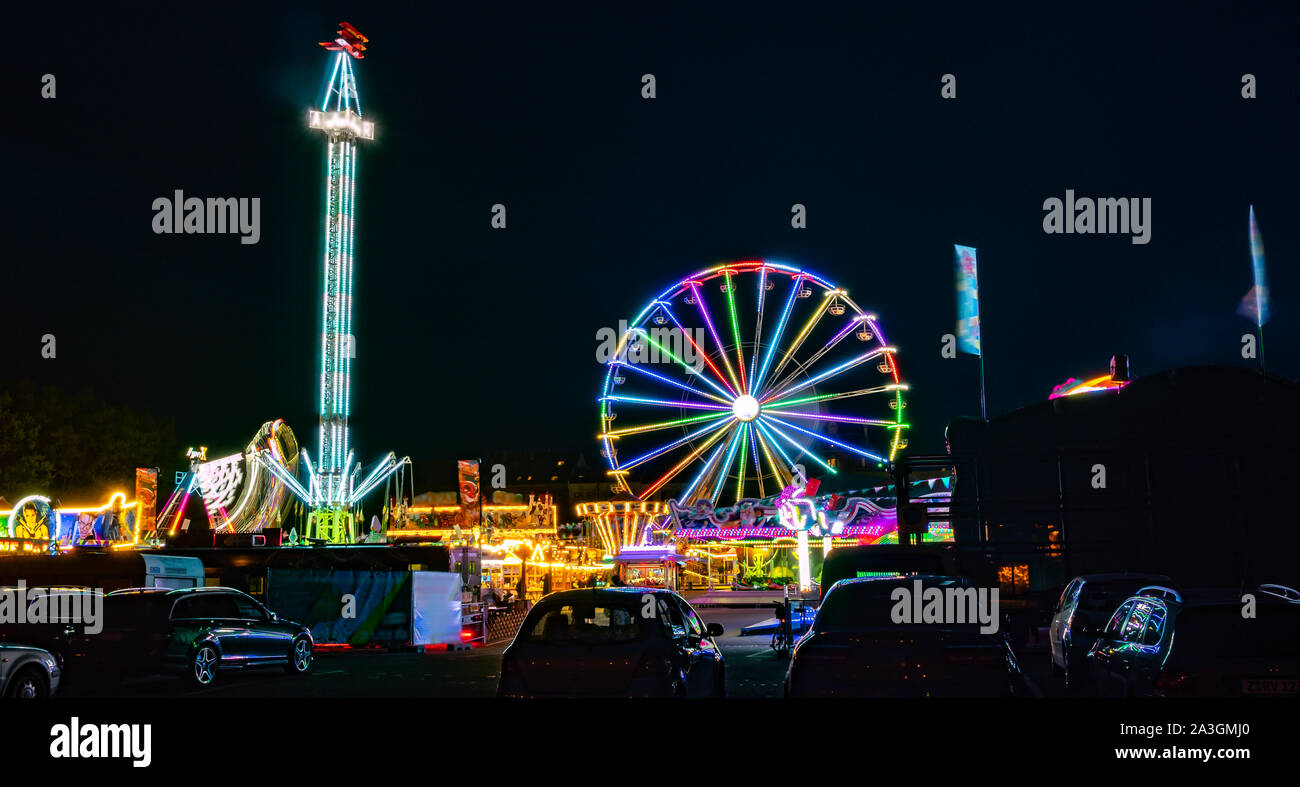Panorama at the fair in the evening Stock Photo