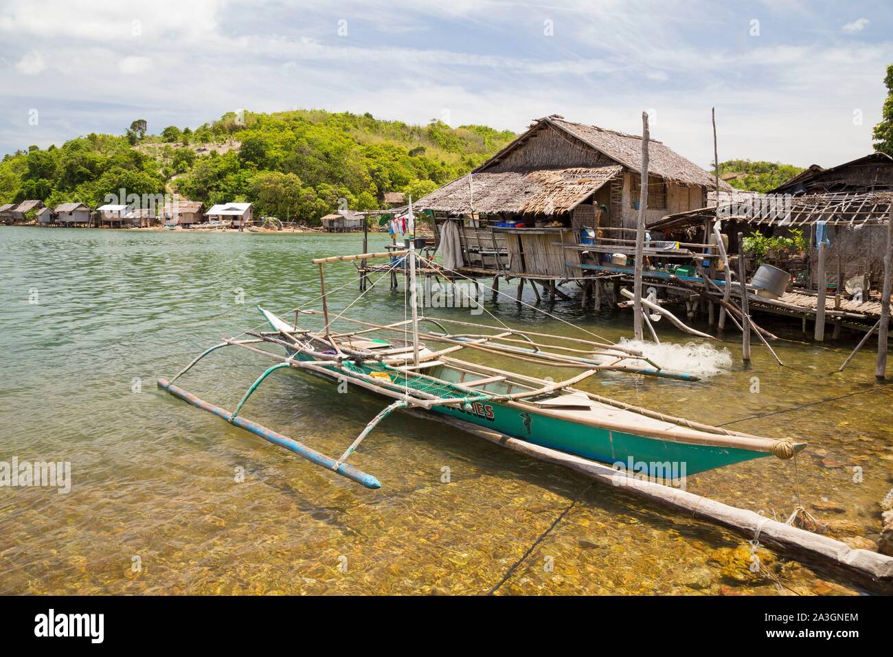Philippines, Palawan, Malampaya Sound Protected Landscape and Seascape, fishermen village on a small island in the middle of the sound Stock Photo