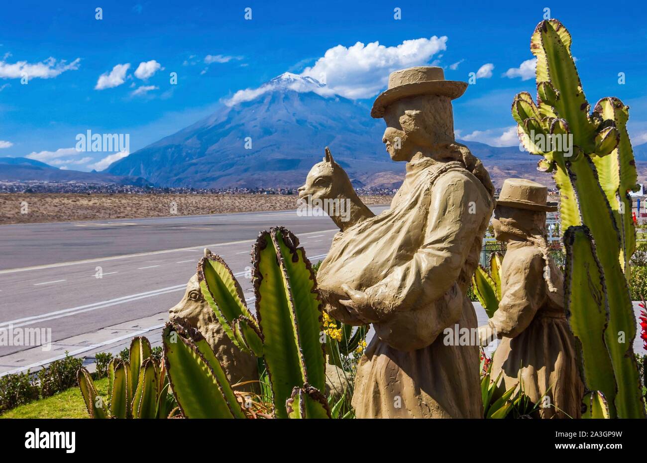 Peru, Arequipa, or White City, registered World Heritage site by UNESCO, airport, El Misti volcano Stock Photo