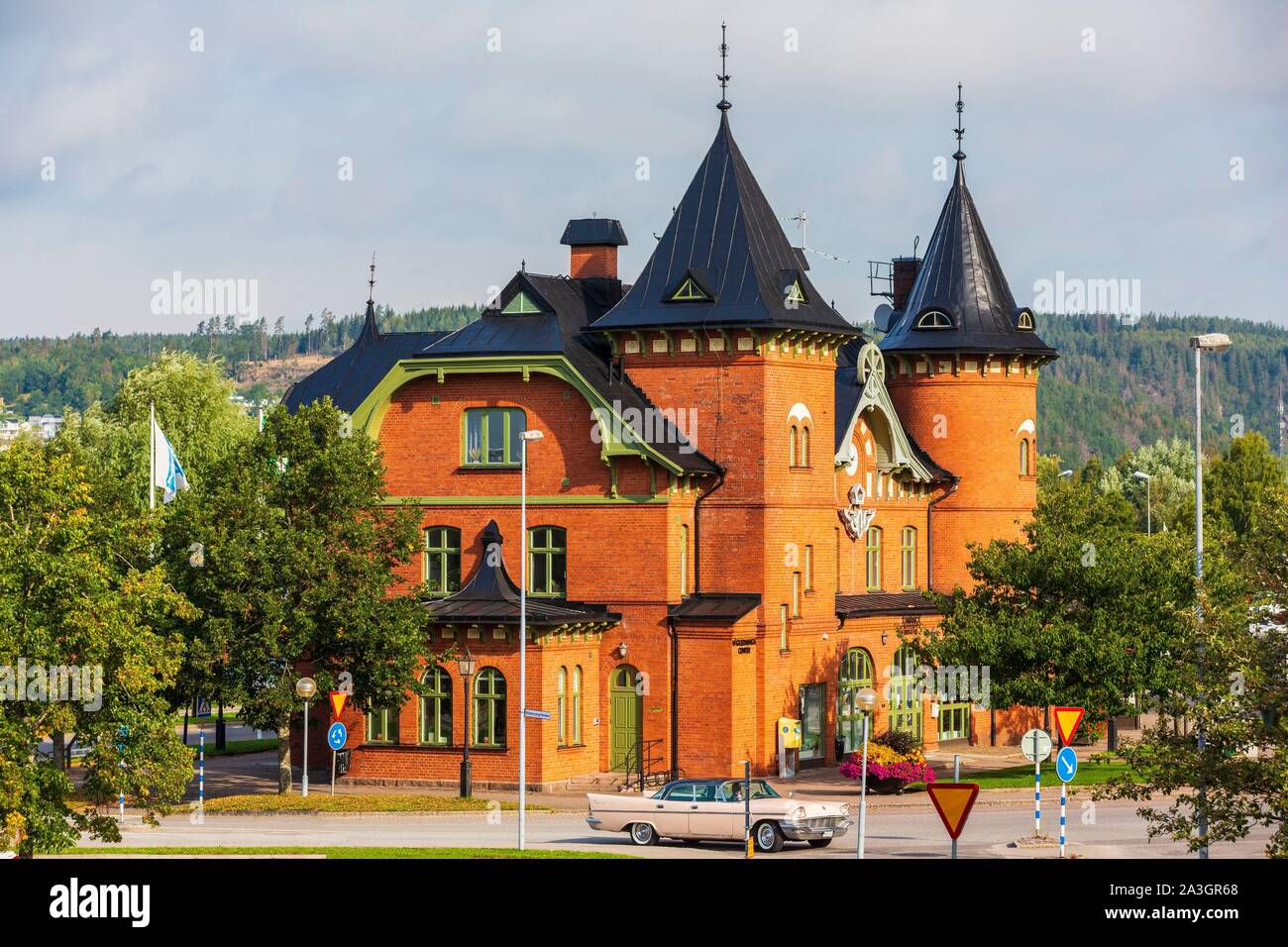 Sweden, County of Vastra Gotaland, Ulricehamn, old train station Stock Photo
