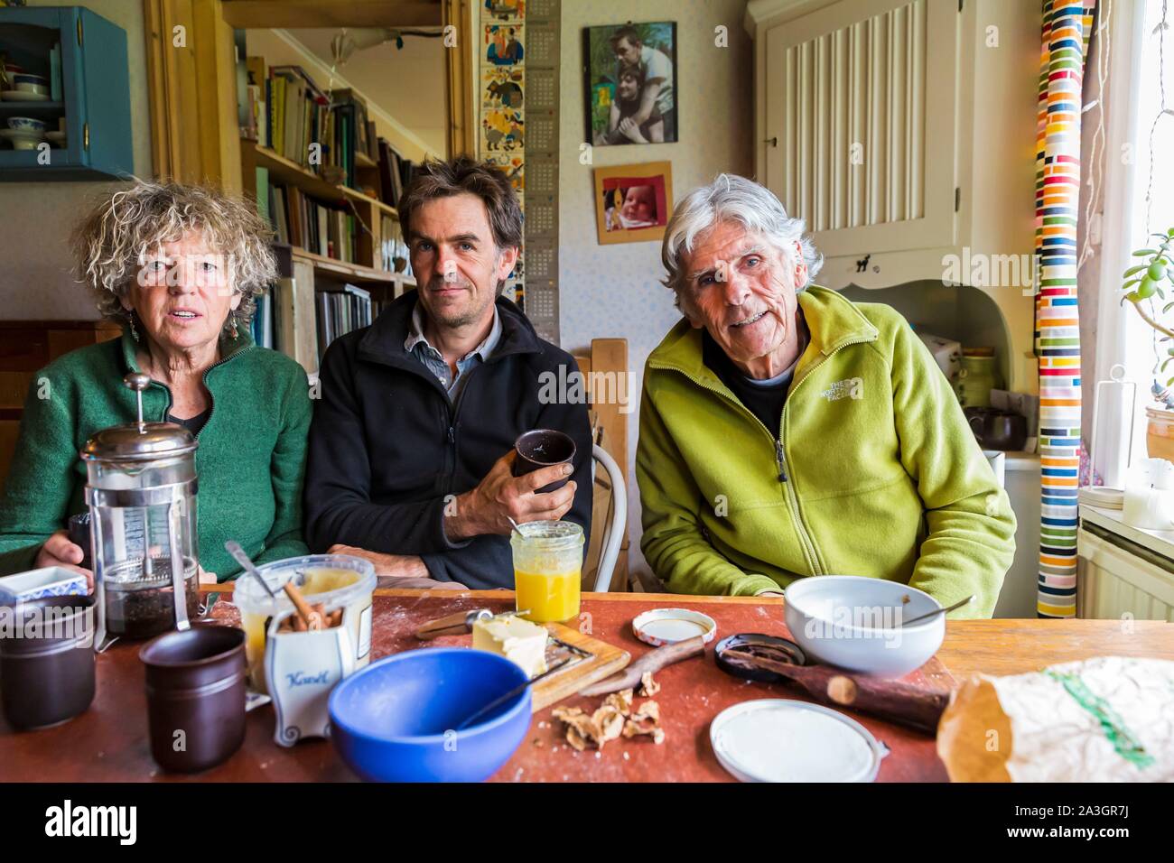 Sweden, County of Vastra Gotaland, Hokerum, Ulricehamn hamlet, Rochat family report, breakfast for Pierre and his parents Stock Photo