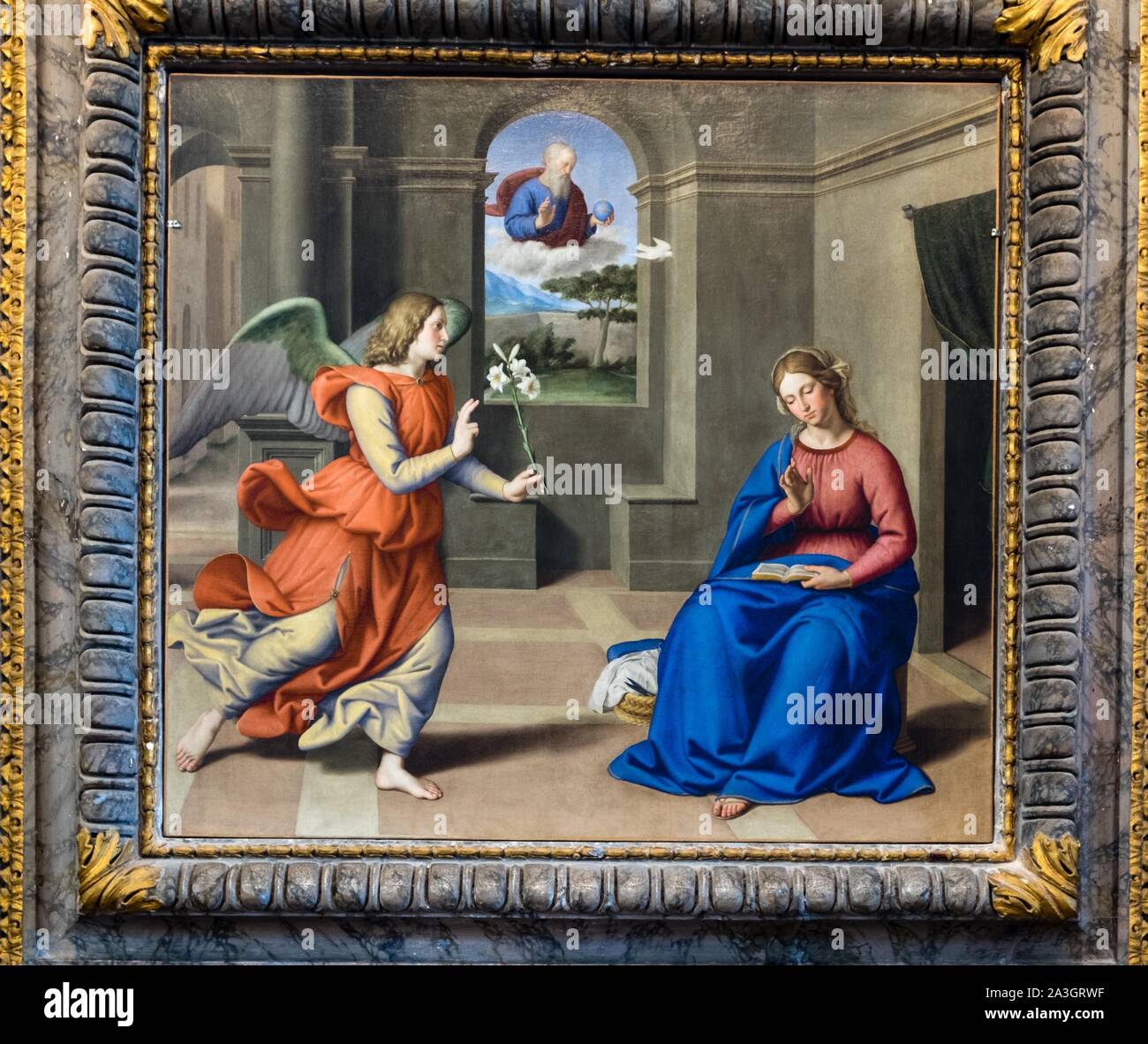Annunciazione, Annunciation, Annunciation, painting by Sassoferrato, church San Pietro, Perugia, Umbria, Italy Stock Photo