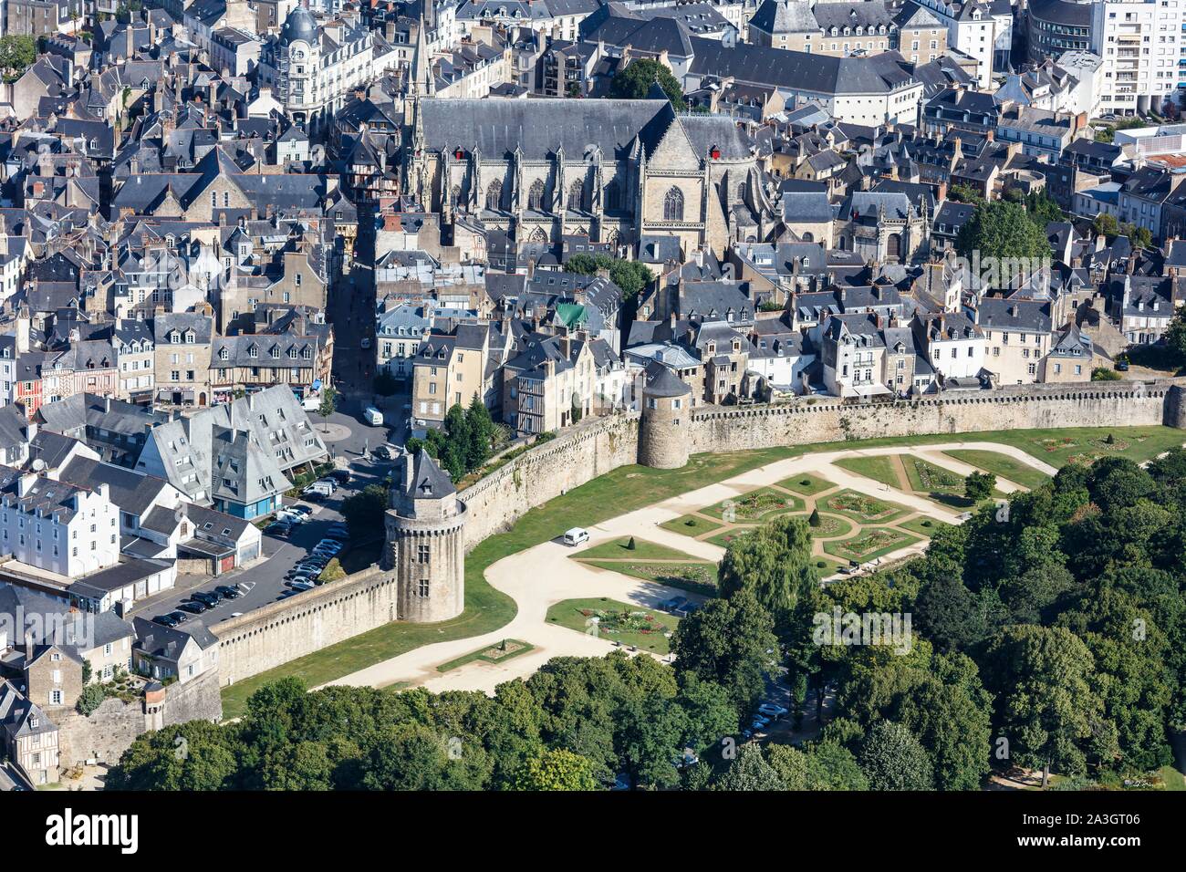 France, Morbihan, Vannes, the town and the rampart (aerial view) Stock Photo