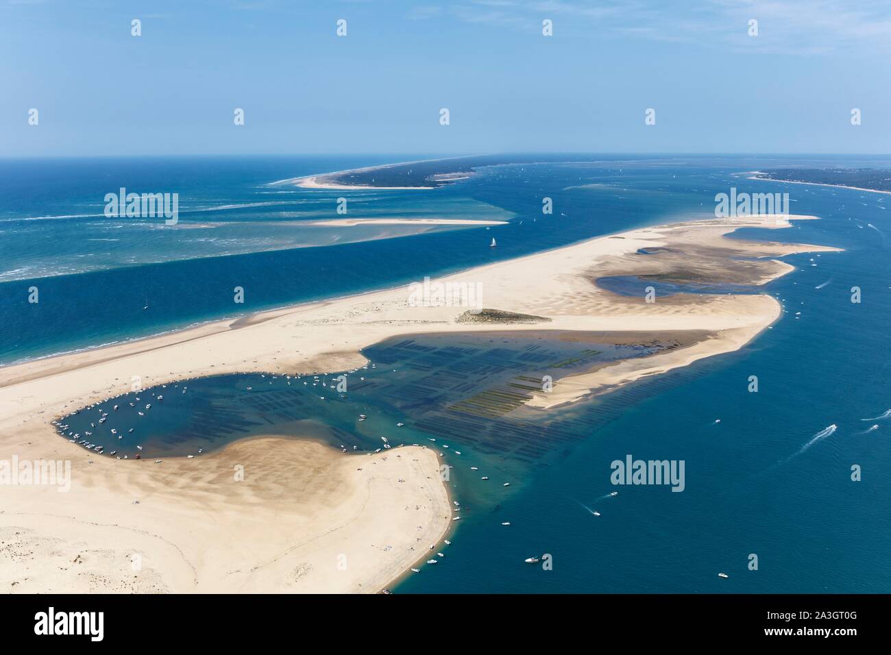 France, Gironde, La Teste de Buch, Cap Ferret and Arguin sandbank (aerial view) Stock Photo