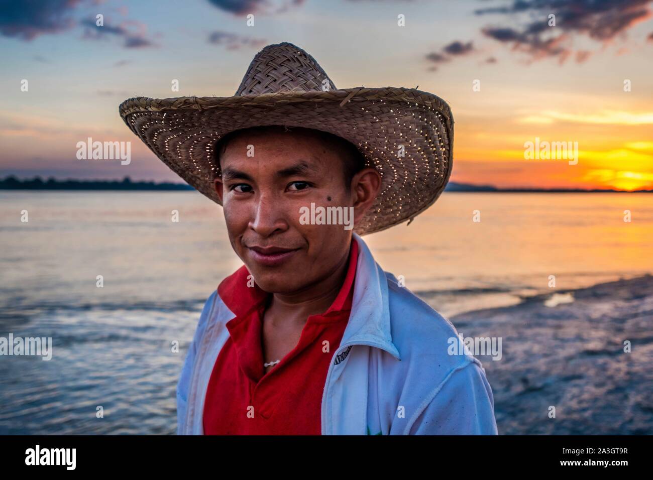 Colombia, Llanos, Vichada, Tambora, Tuparro National Park, fisherman Stock Photo