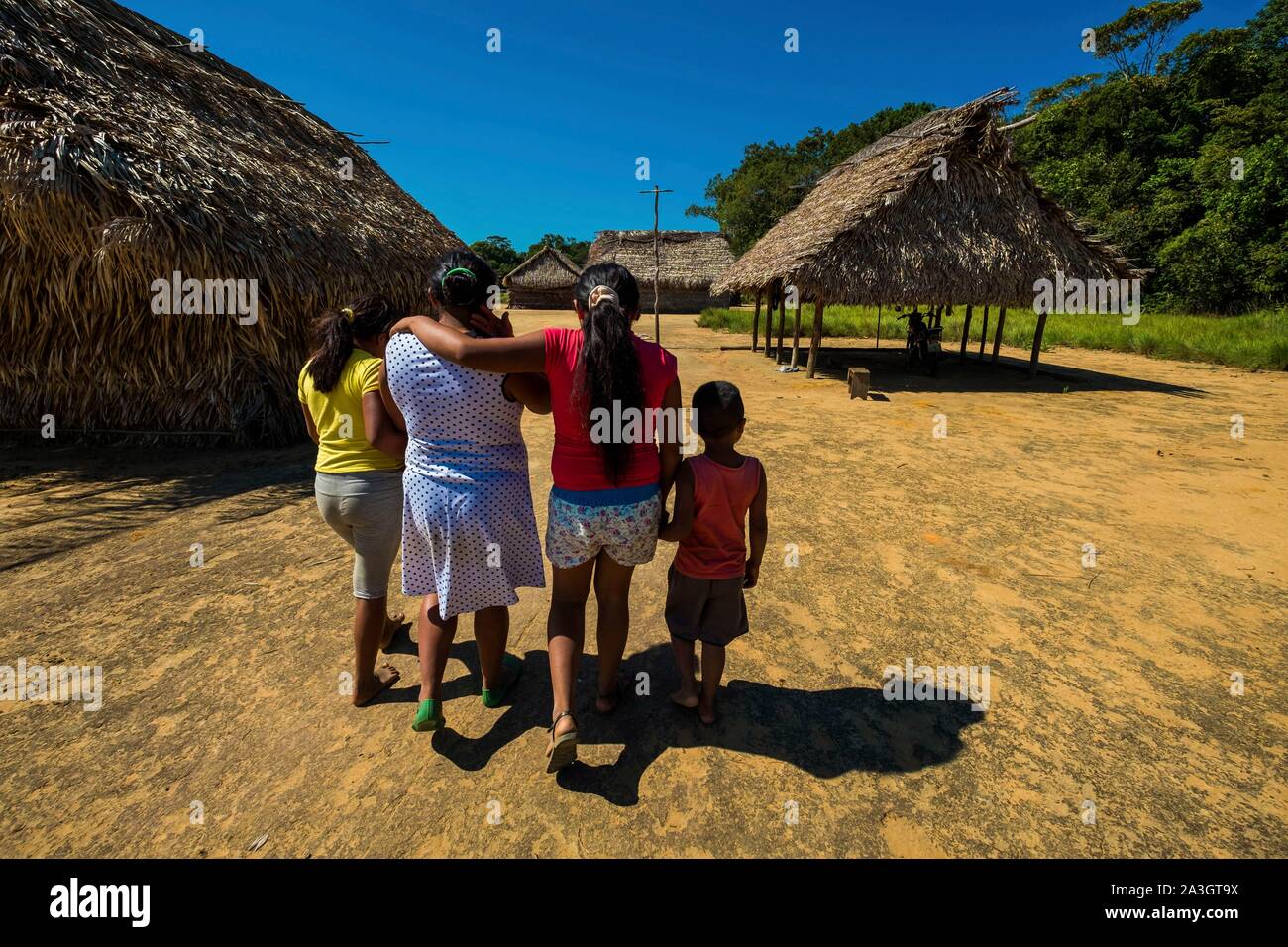 Colombia, Llanos, Vichada,Tuparro National Park, Cano Lapa, Chikuani indian community, sadness of a woman who lost her husband Stock Photo