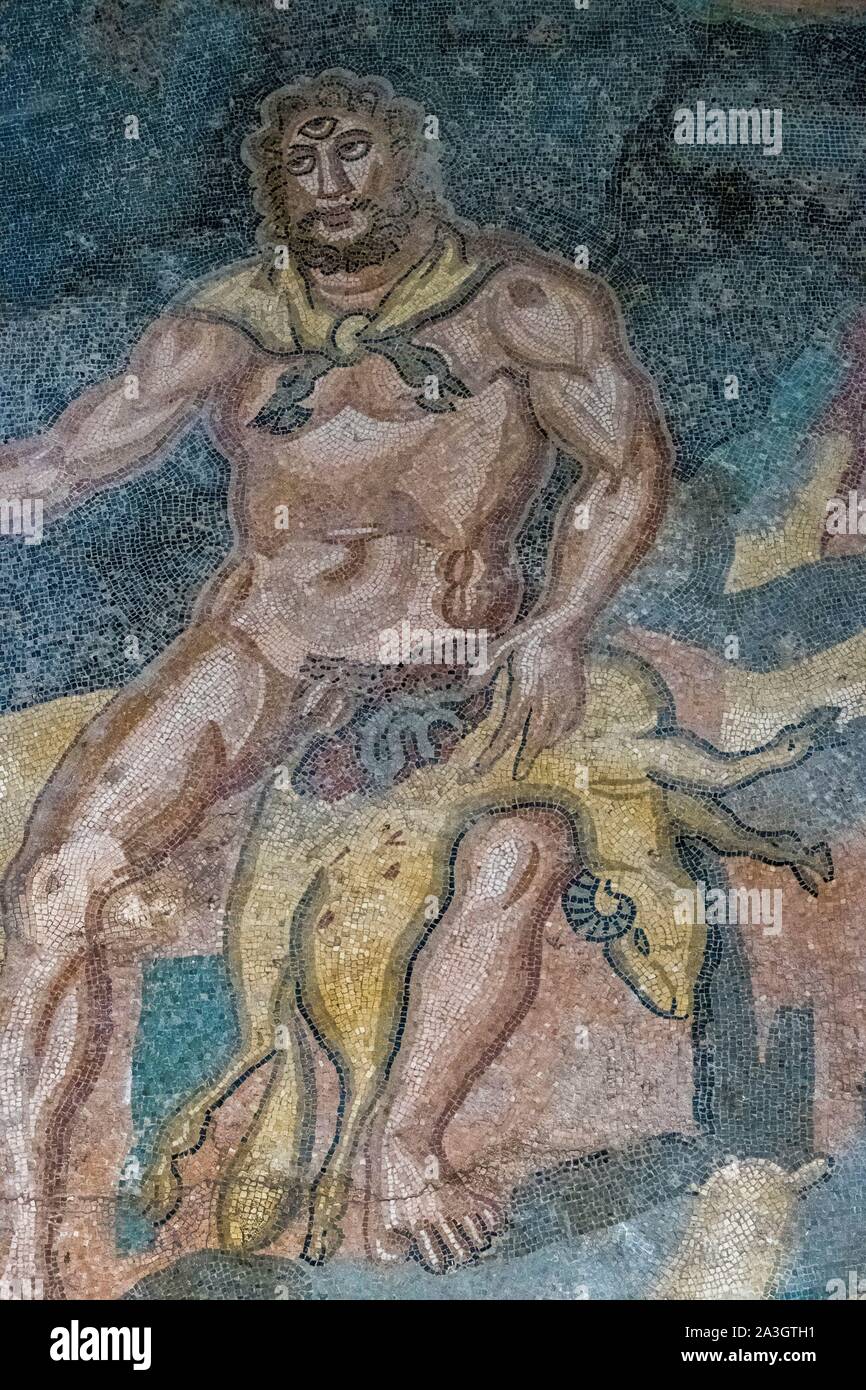 Italy, Sicily, Piazza Armerina, villa romaine du Casale, mosaics of the third century, registered World Heritage by UNESCO Stock Photo
