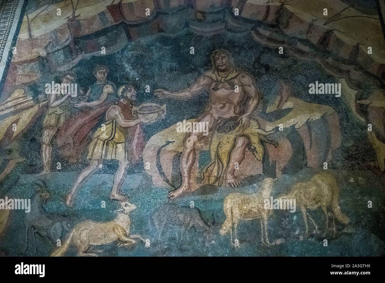 Italy, Sicily, Piazza Armerina, villa romaine du Casale, mosaics of the third century, registered World Heritage by UNESCO Stock Photo