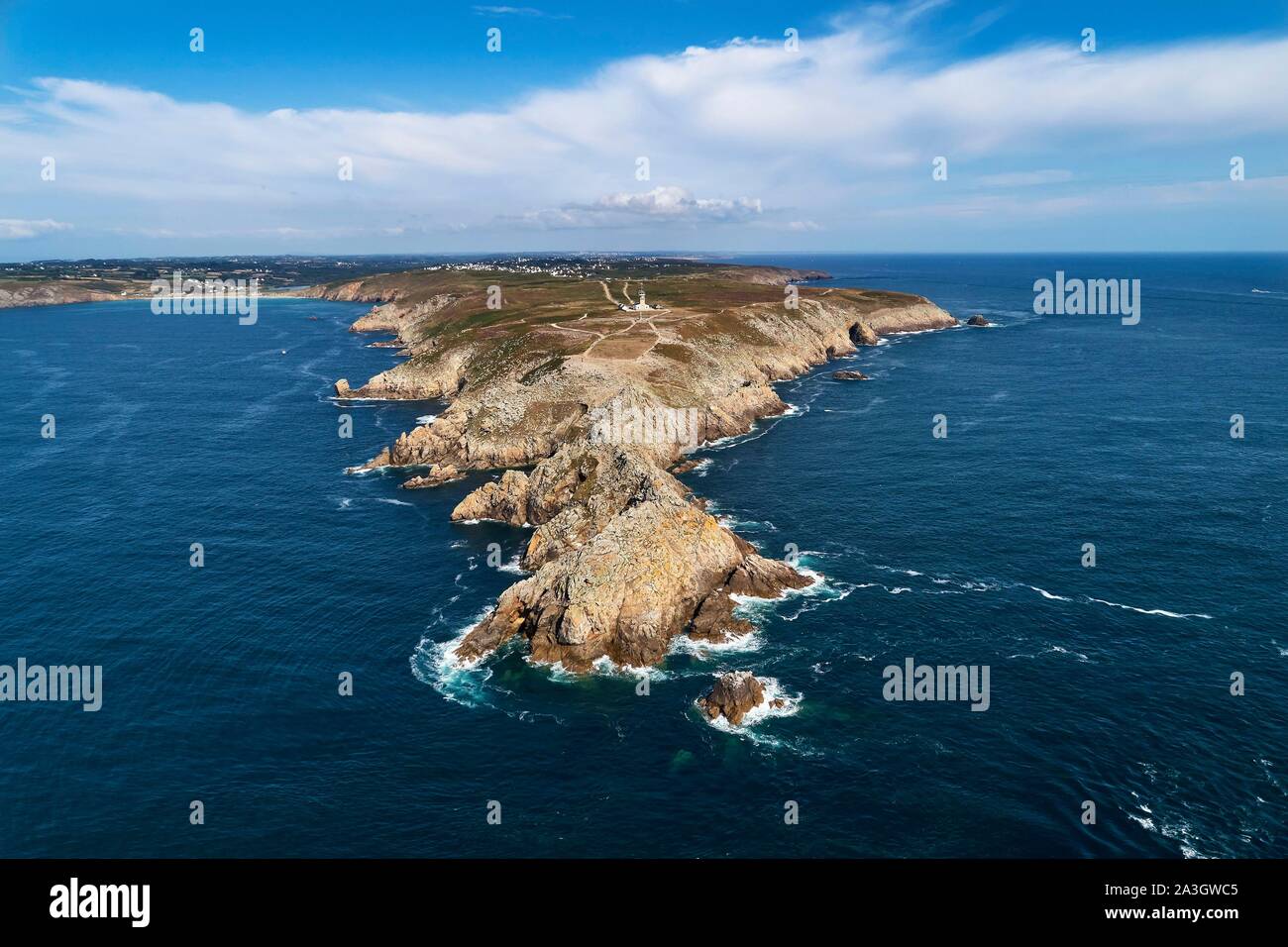 France, Finistere, Mer d'Iroise, Cap Sizun, Plogoff, the Pointe du Raz(vue a?rienne), Classified Great National Site Stock Photo