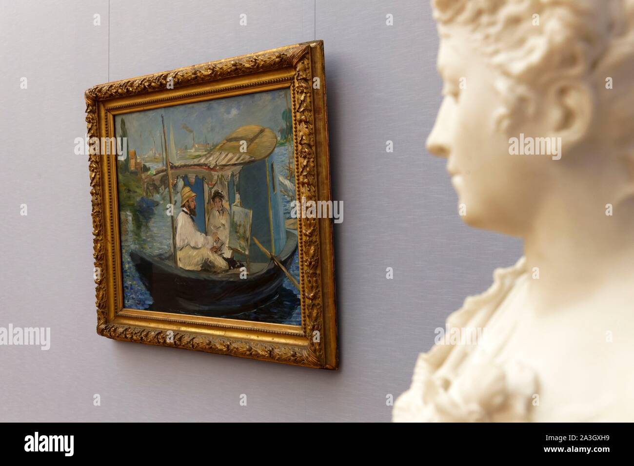 Germany, Bavaria, Munich, The New Pinakothek Museum (Neue Pinakothek), art museum, Monet painting on his studio boat of Edouard Manet, 1874 Stock Photo