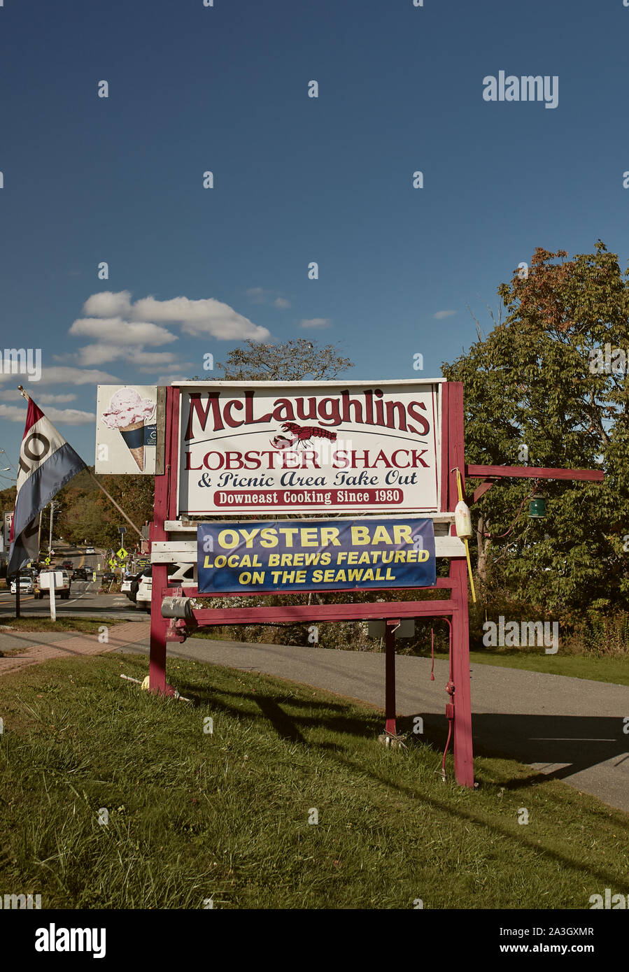Lincolnville, Maine September 27th 2019 Wooden sign for McLaughlins
