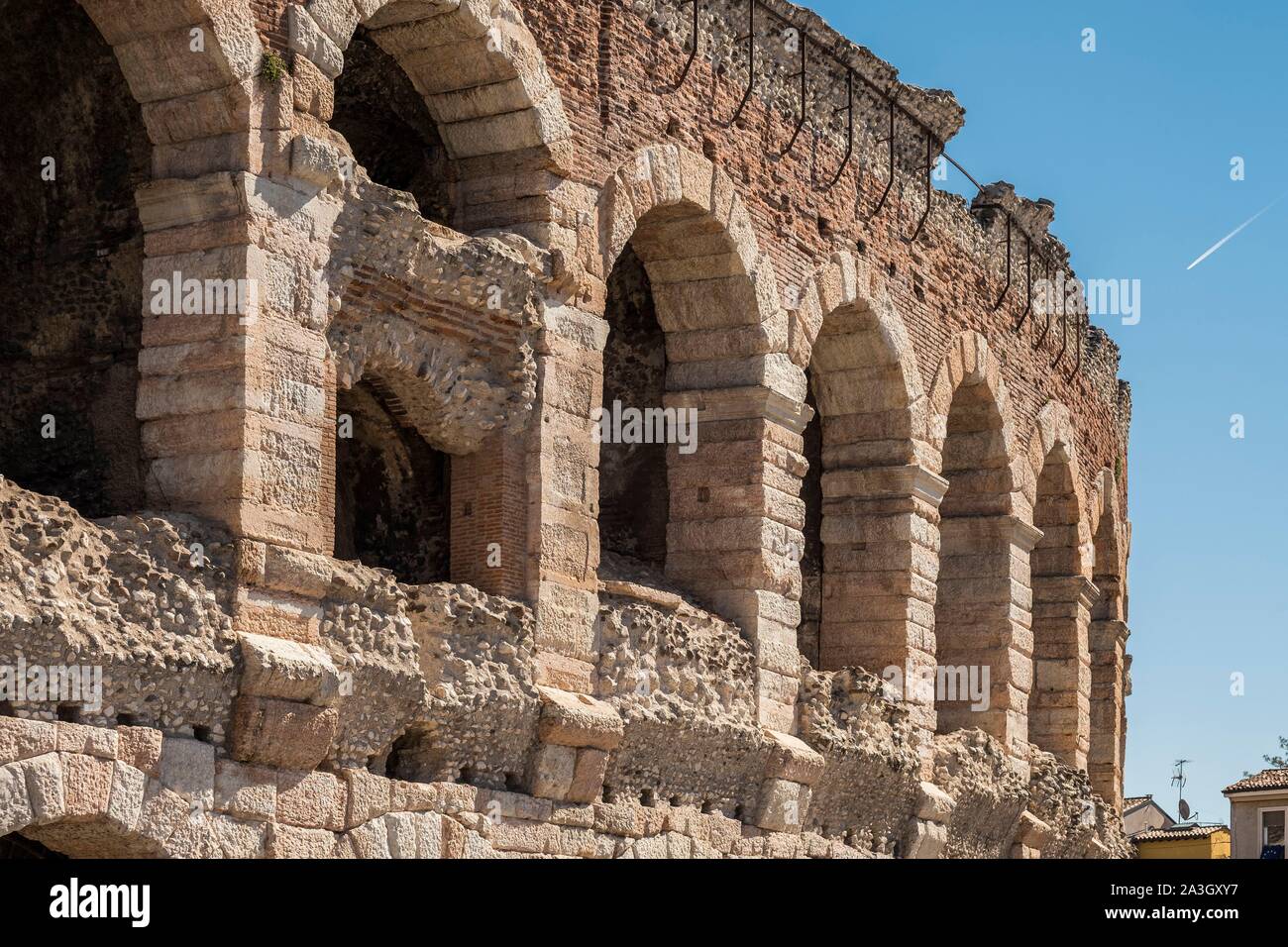 Italy, Veneto, Verona, listed as World Heritage by UNESCO, the Arena of Verona on Bra Square, ancient Roman amphitheater built in 30 after J-C Stock Photo