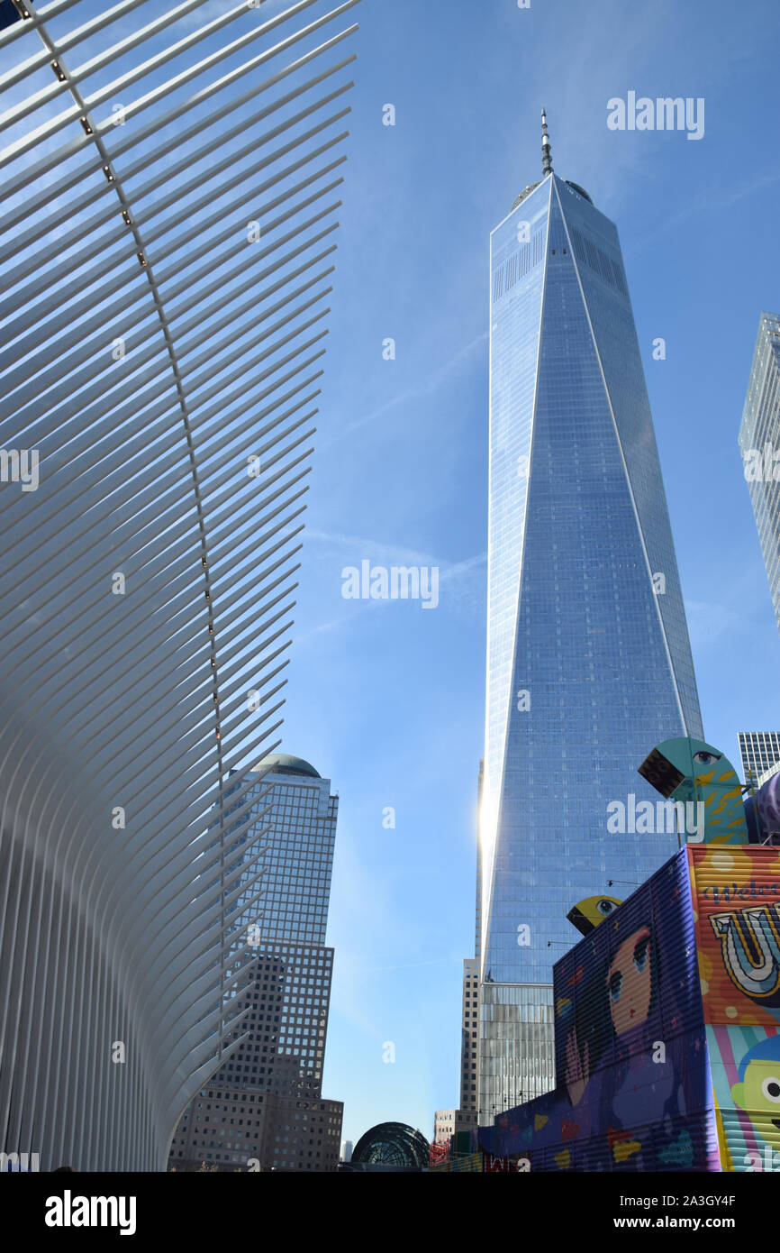 New York city, Lower manhattan, one world trade center, Oculus, memorial. Stock Photo