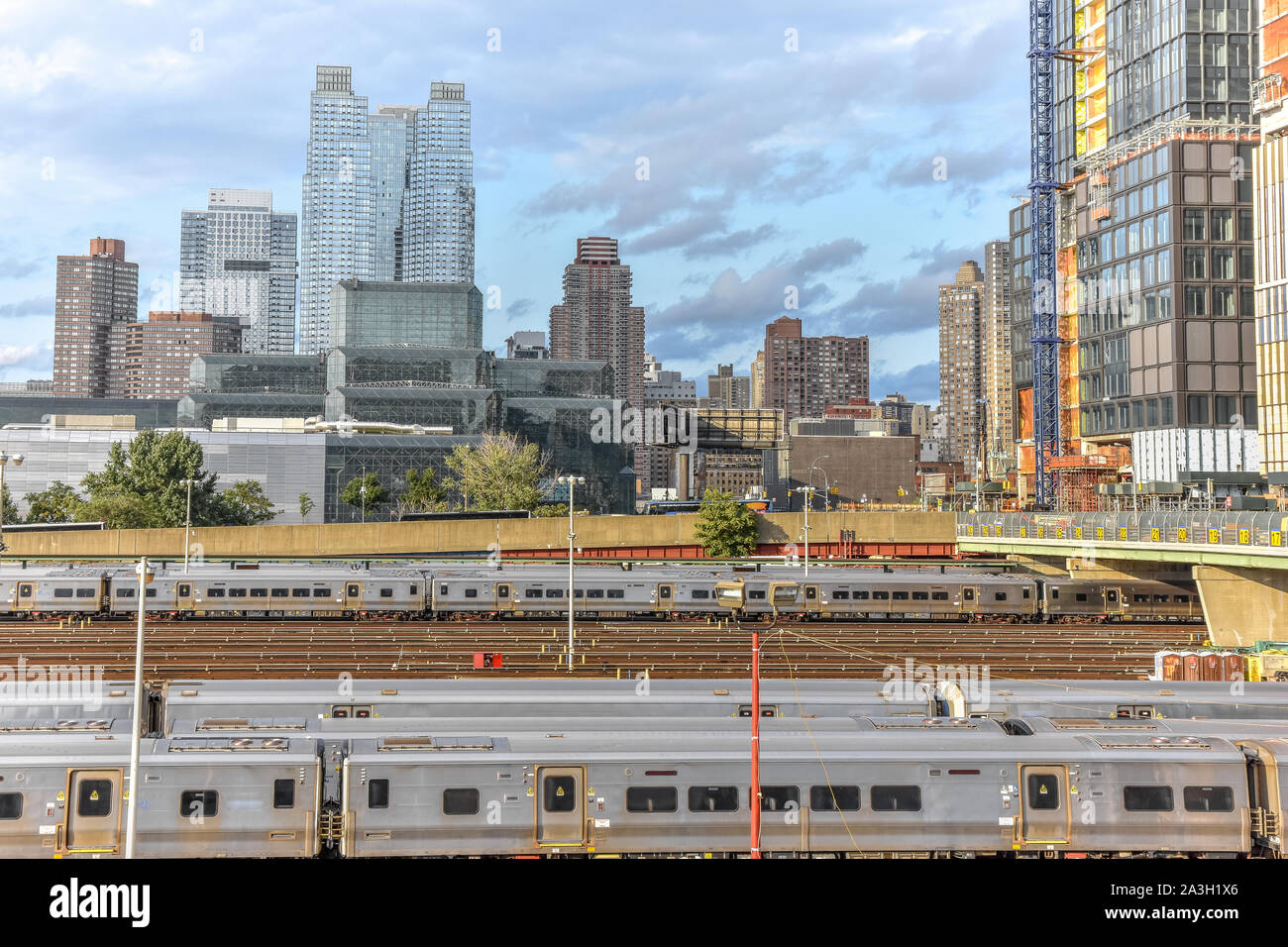 Train station, skyscrapers and buildings under construction. NYC USA Stock Photo