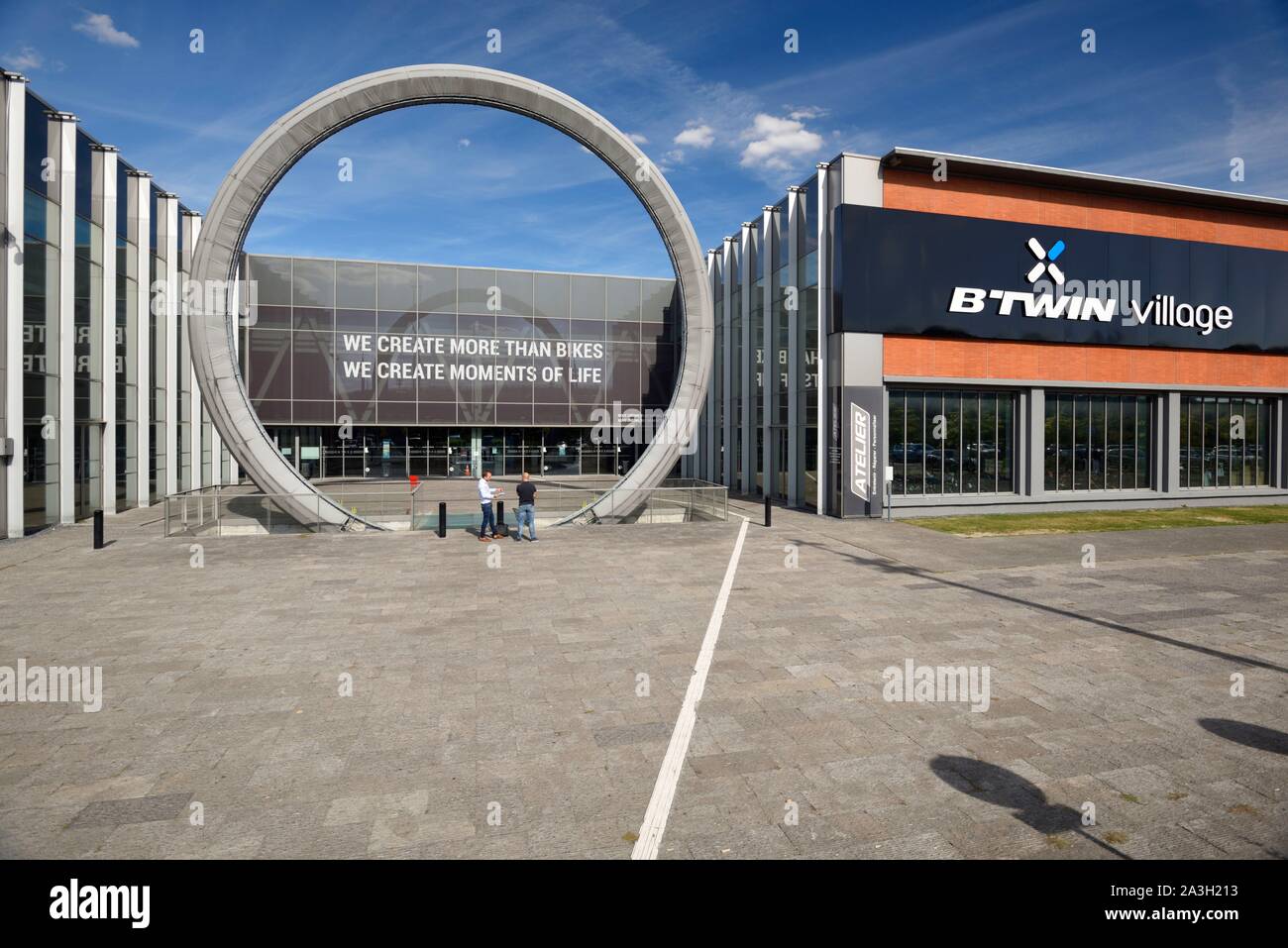 France, Nord, Lille, BTWIN Village store of the Decathlon brand, dedicated to Decathlon brand bicycles including Rockrider and others and housing the manufacturing plant, workshops, and a shop Stock Photo