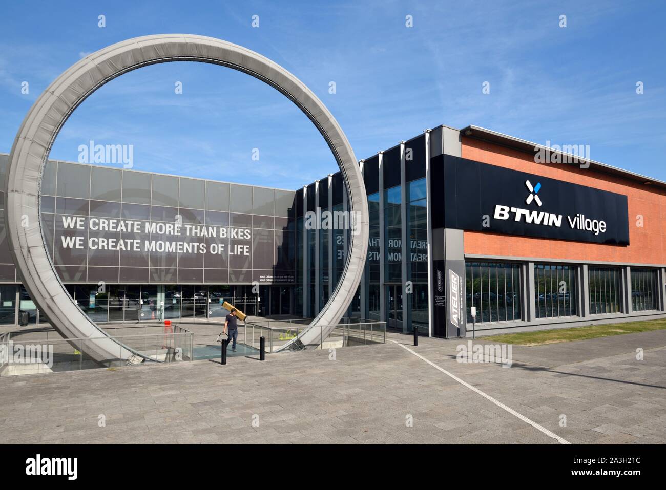 France, Nord, Lille, BTWIN Village store of the Decathlon brand, dedicated to Decathlon brand bicycles including Rockrider and others and housing the manufacturing plant, workshops, and a shop Stock Photo