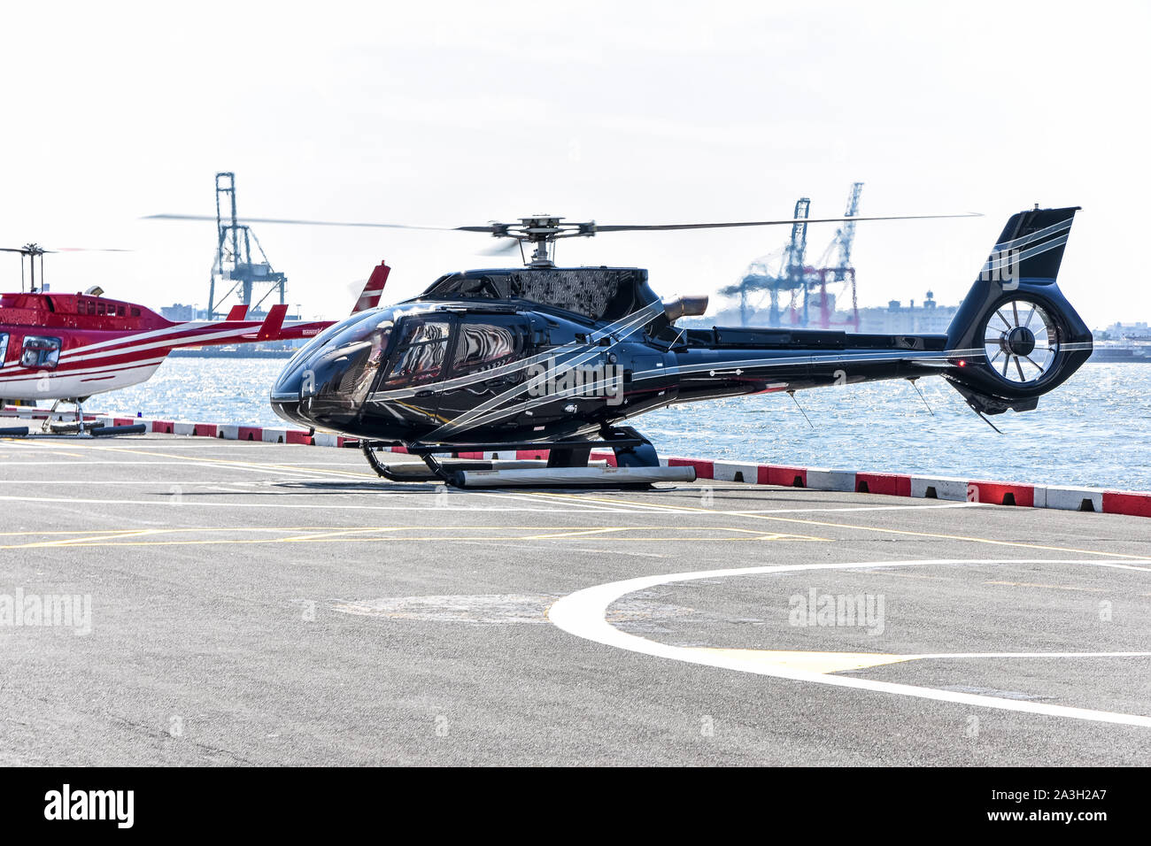 Tour helicopter ready to take off. NYC, USA Stock Photo