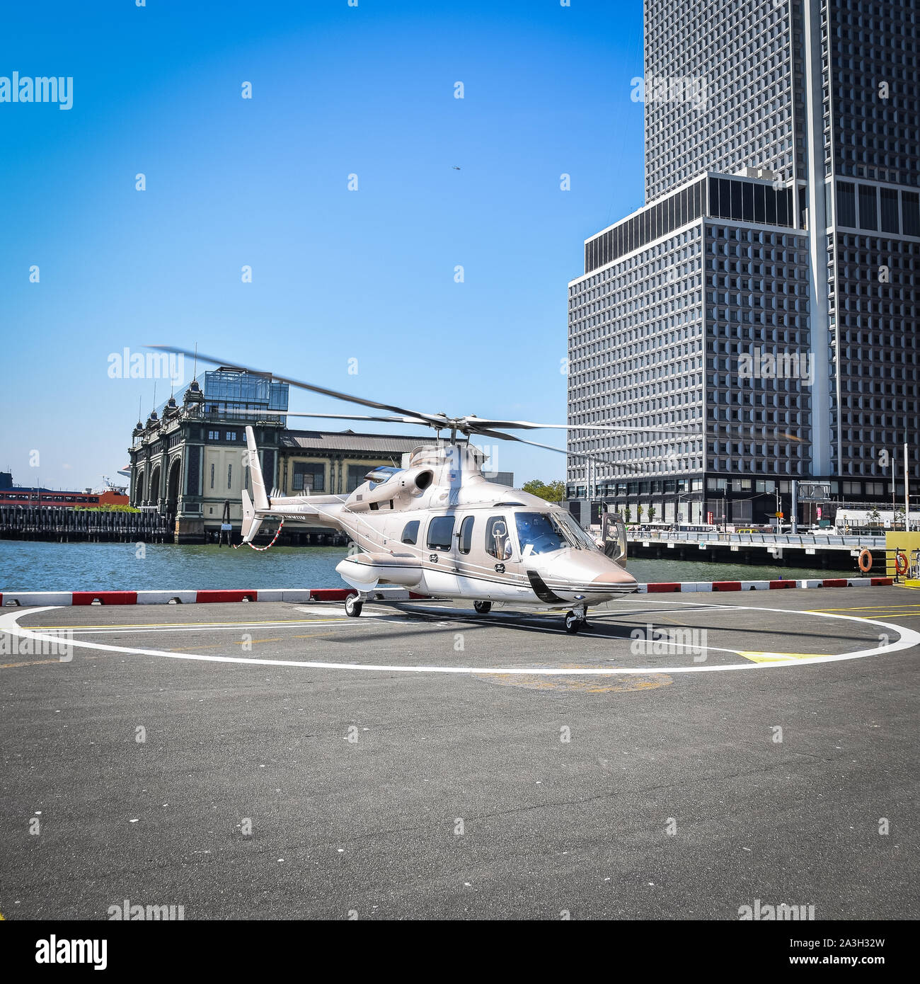 Luxury helicopter ready to take off. NYC, USA Stock Photo