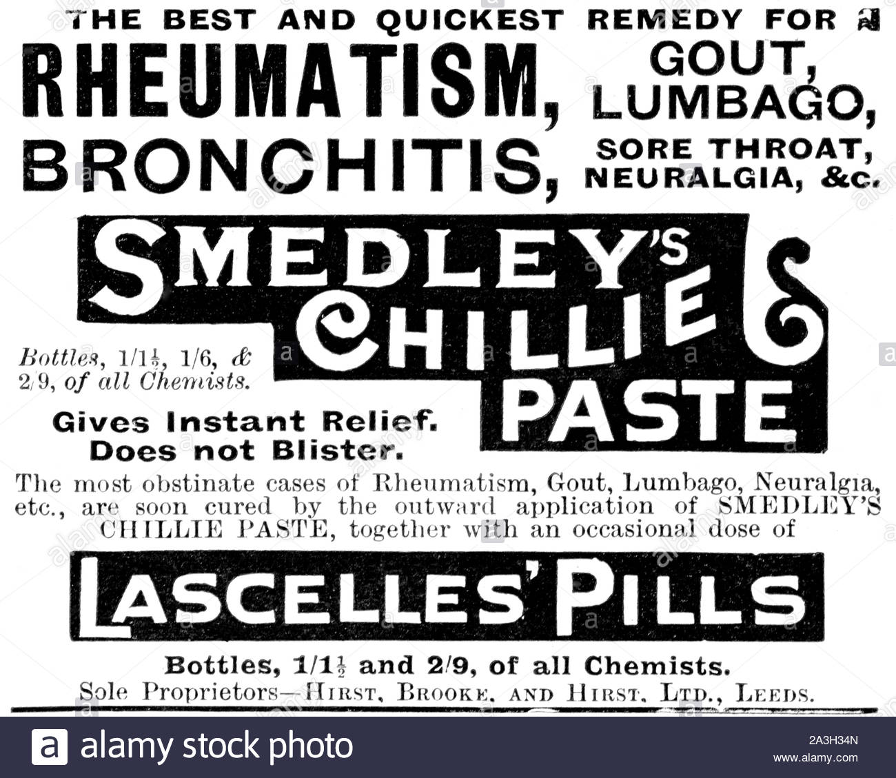Victorian era, Smedley's Chillie Paste cure all remedy, vintage advertising from 1899 Stock Photo