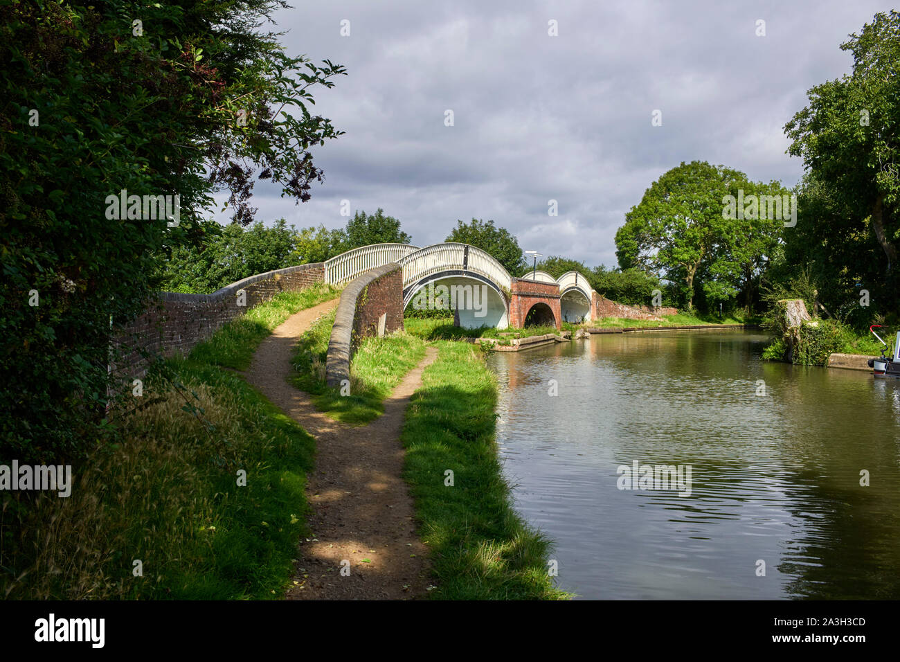 The double cast iron bridges at Braunston junction on the Grand Union Canal Stock Photo