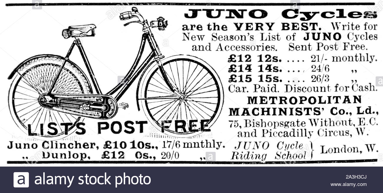 Victorian era, Juno Cycles, vintage advertising from 1899 Stock Photo