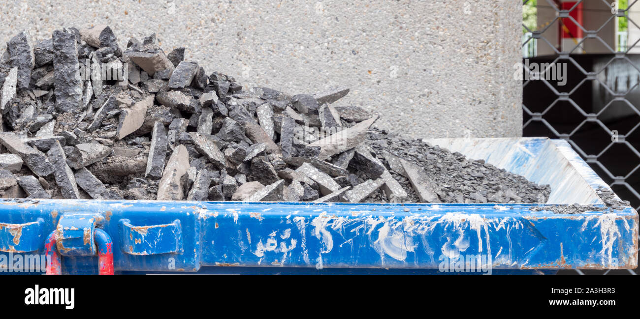 Panorama Construction debris from a construction site in a container Stock Photo
