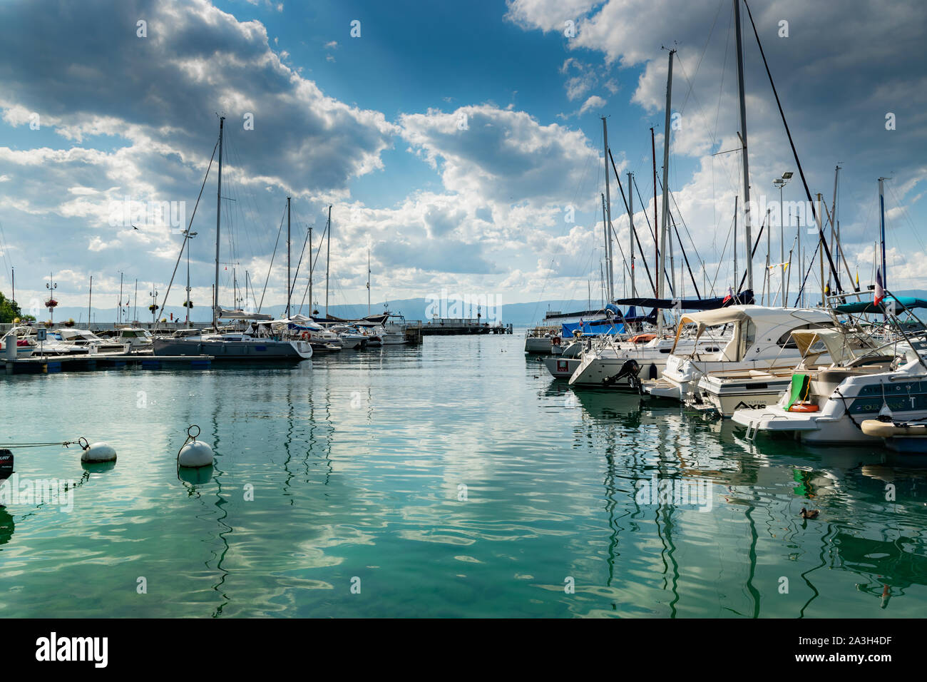 Thonon les Bains,France-August 02,2019: Boats in the port of Thonon les  Bains on Lake Geneva Stock Photo - Alamy