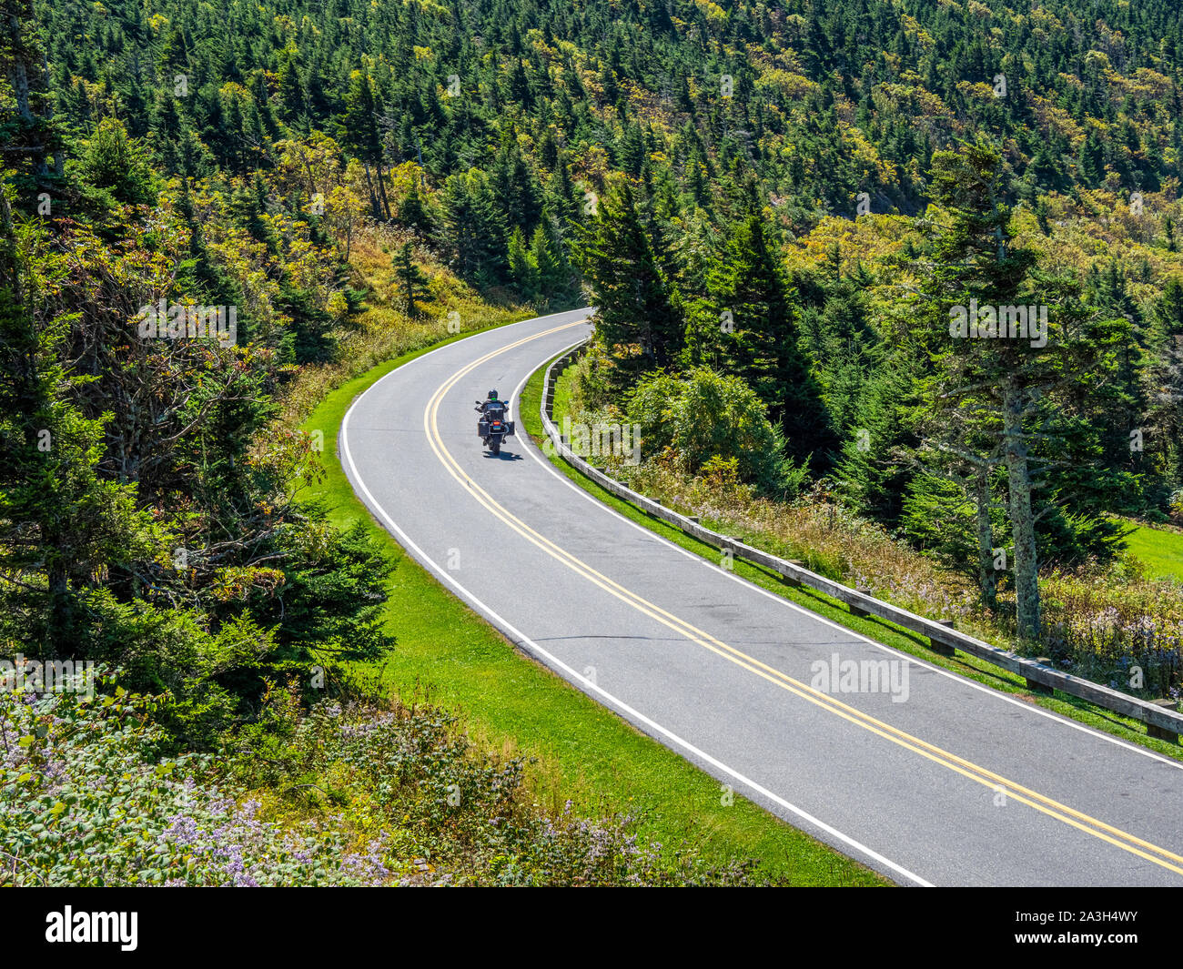 Mt Mitchell State Park Road leading to top of Mount Mitchell highest mountain in Eastern UNited Staes in the Appalachian Mountains of North Carolina Stock Photo