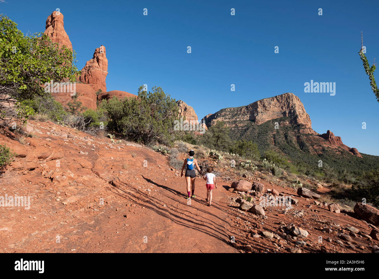 Mother and daughter hiking Sedona Arizona Stock Photo