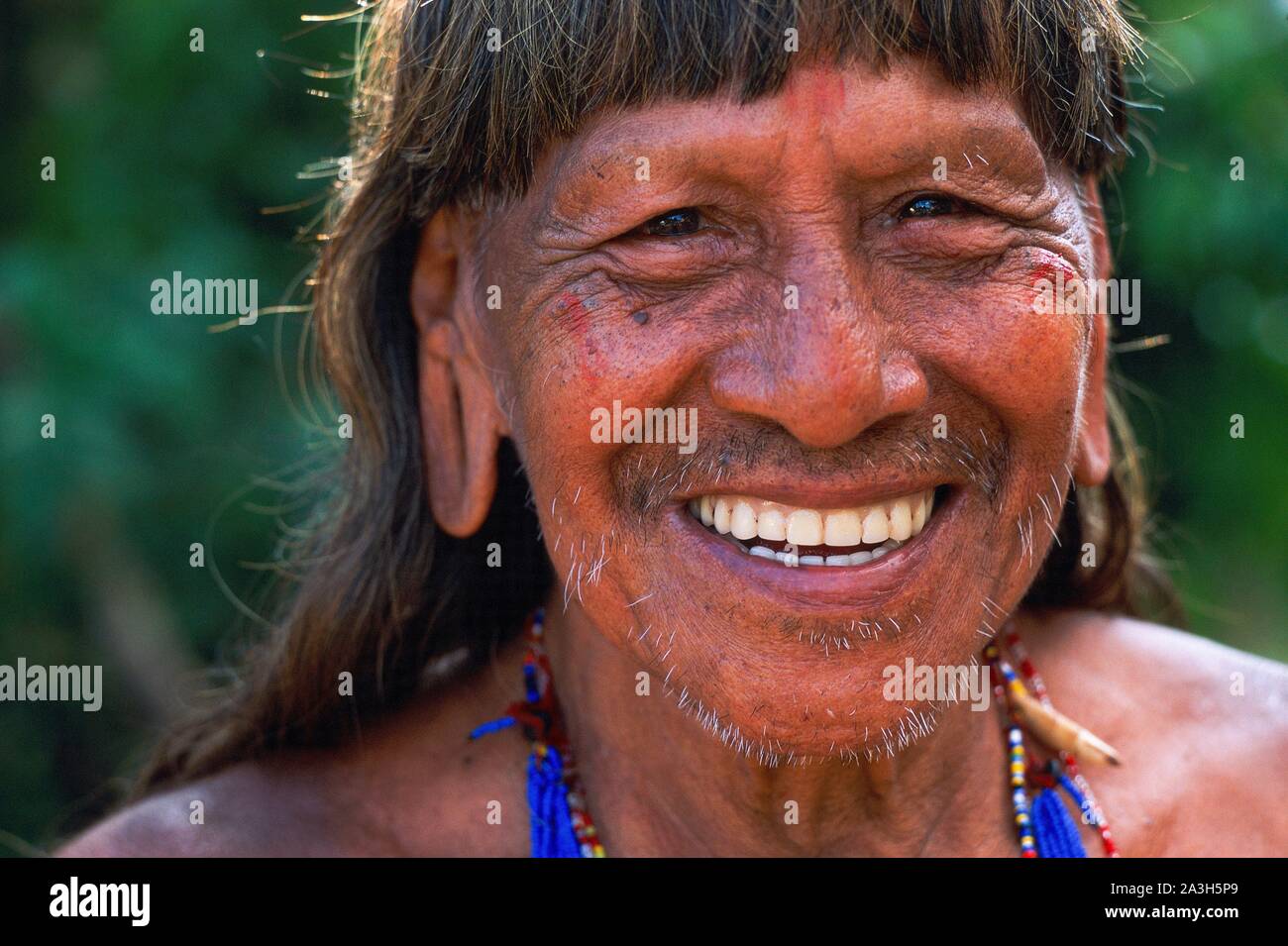 Ecuador, Orellana, Rio Cononaco, Portrait, the Huaorani are one of the last two tribes of hunter-gatherers who live in the heart of the rainforest of Ecuador Stock Photo