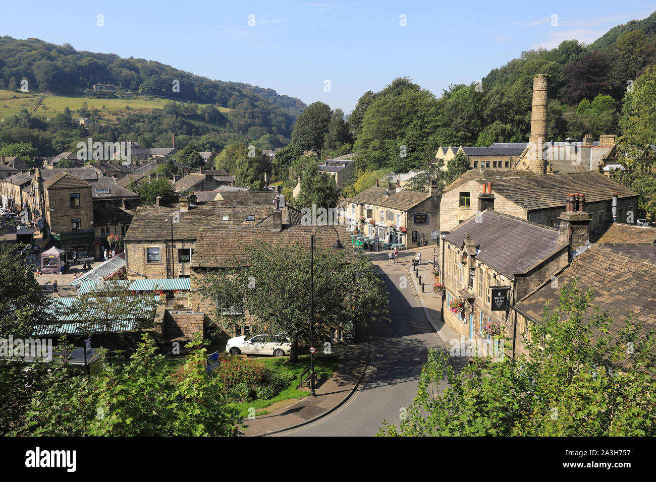 Hebden Bridge, a pretty market town in the Upper Calder Valley in West Yorkshire, UK Stock Photo Hebden Bridge, a pretty market town in the Upper Calder Valley in West Yorkshire, UK Stock Photo