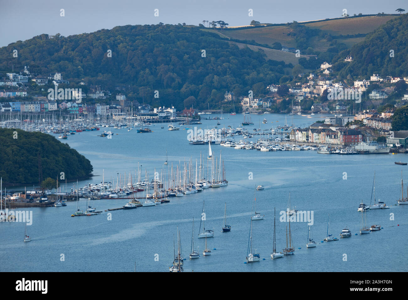 Kingswear, Dartmouth and the Dart Estuary from Greenway, Devon, England, UK Stock Photo