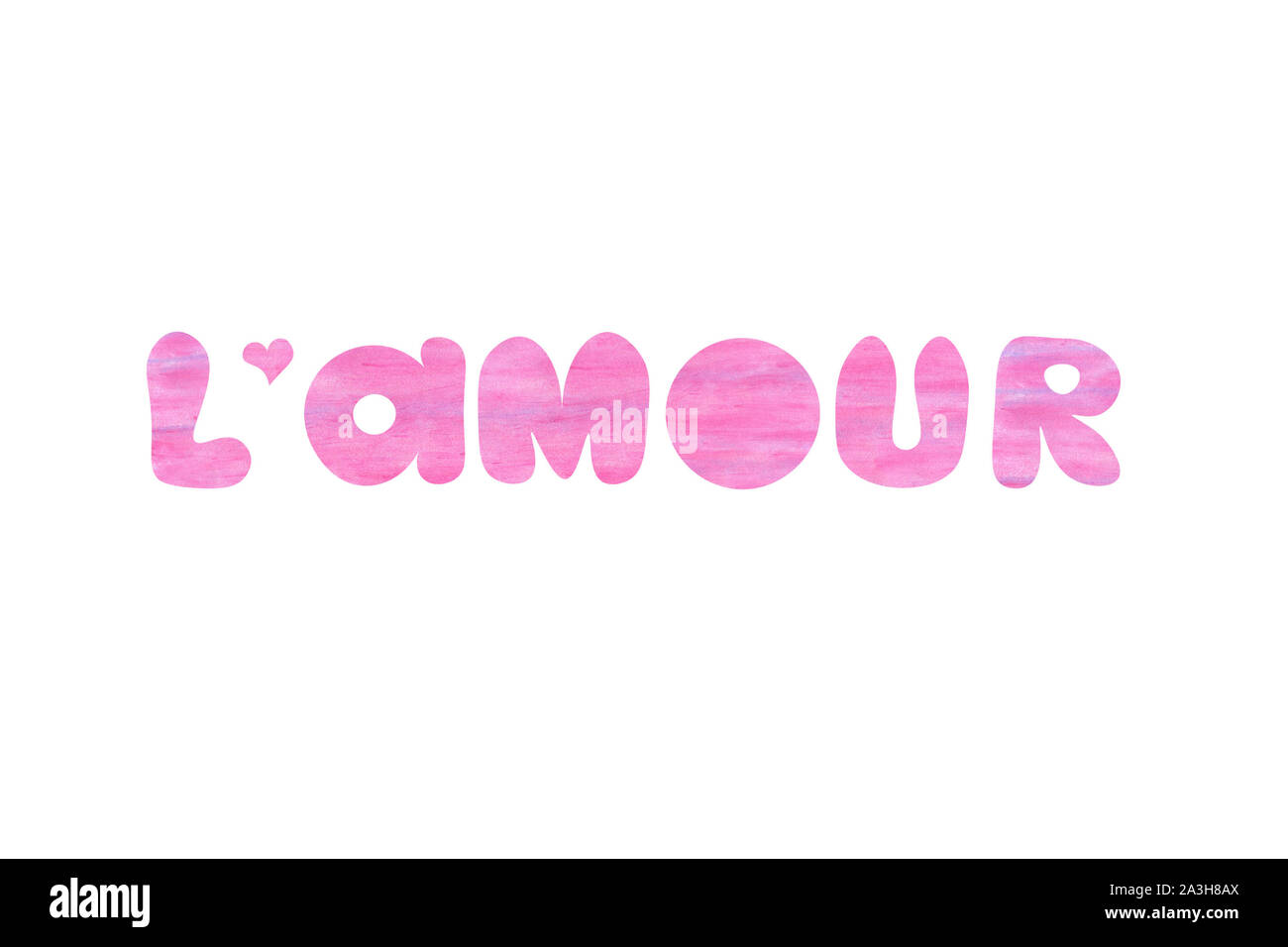 L'amour word. Typographic composition of texturised handdrawn letters isolated on a white background. Chalk pastel texture. Applicable as a sticker fo Stock Photo