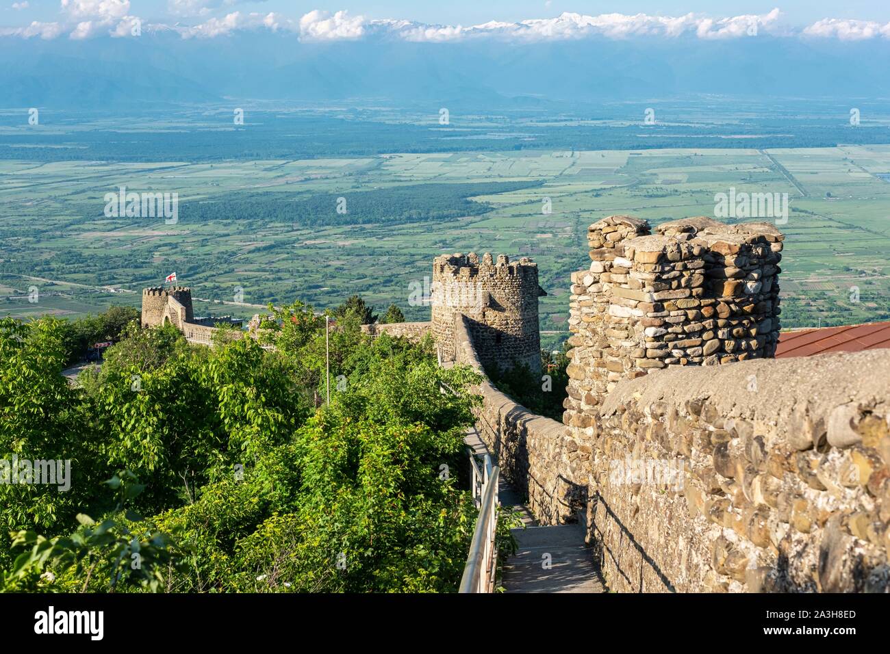 Georgia, Kakheti region, Sighnaghi fortified village, city wall, Greater  Caucasus range covered with snow in the background Stock Photo - Alamy