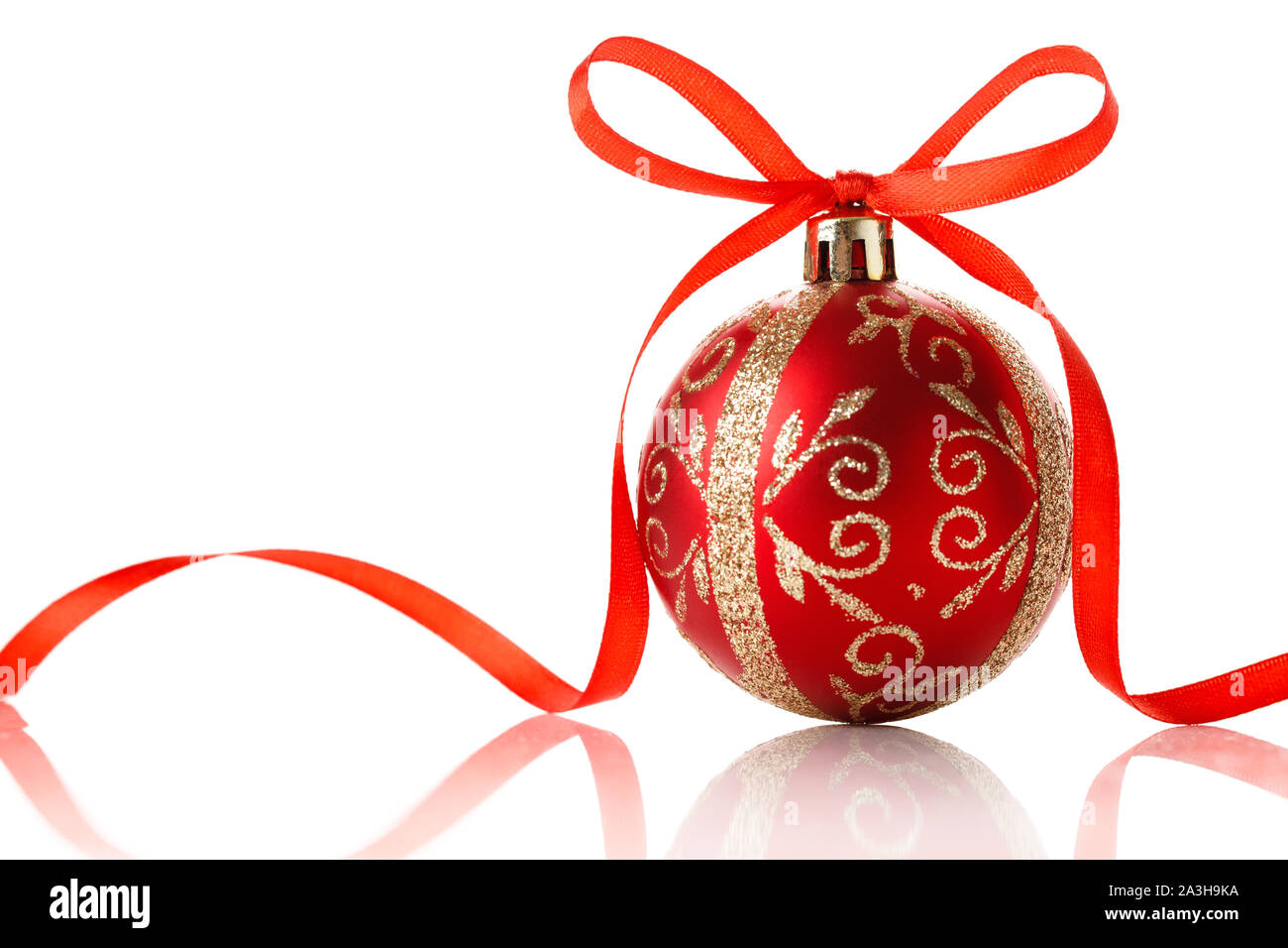 Red christmas ball with bow isolated on white background Stock Photo ...