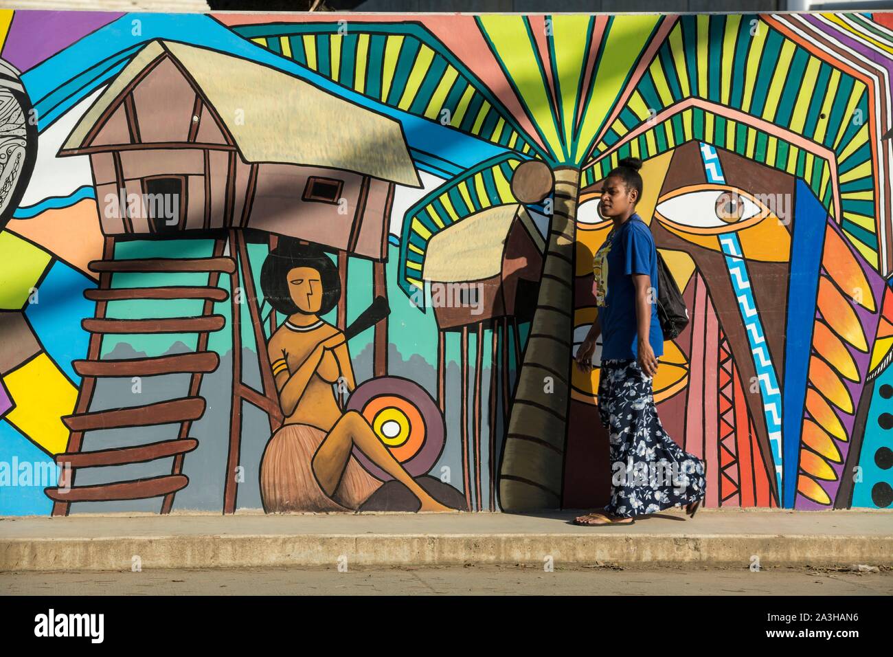 /Papua-New-Guinea, national Capitale district, Port Moresby, Konedobu district, Sir Hubert Murray Stadium, paintings on the wall Stock Photo