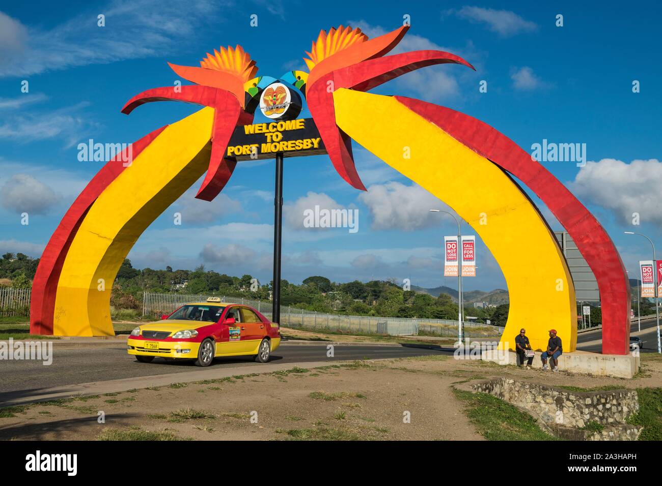 Papua-New-Guinea, Papua bay, National Capital District, Port Moresby town, Waigani district, Airport gate welcoming visitors Stock Photo