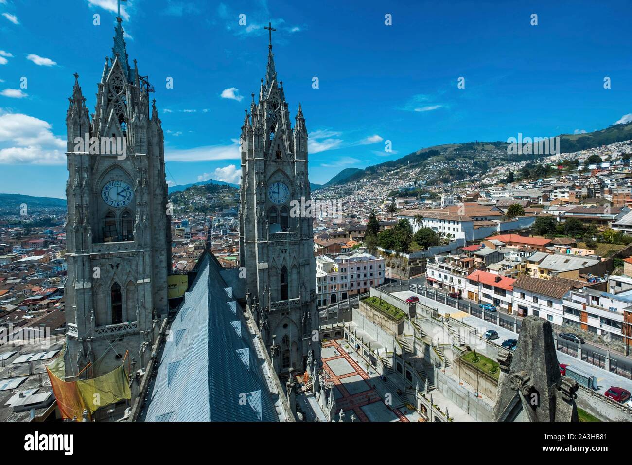 Ecuador, Quito, Basilica of the National Vow, from 19th century, of neo-gothic style, ascent of the tower Stock Photo