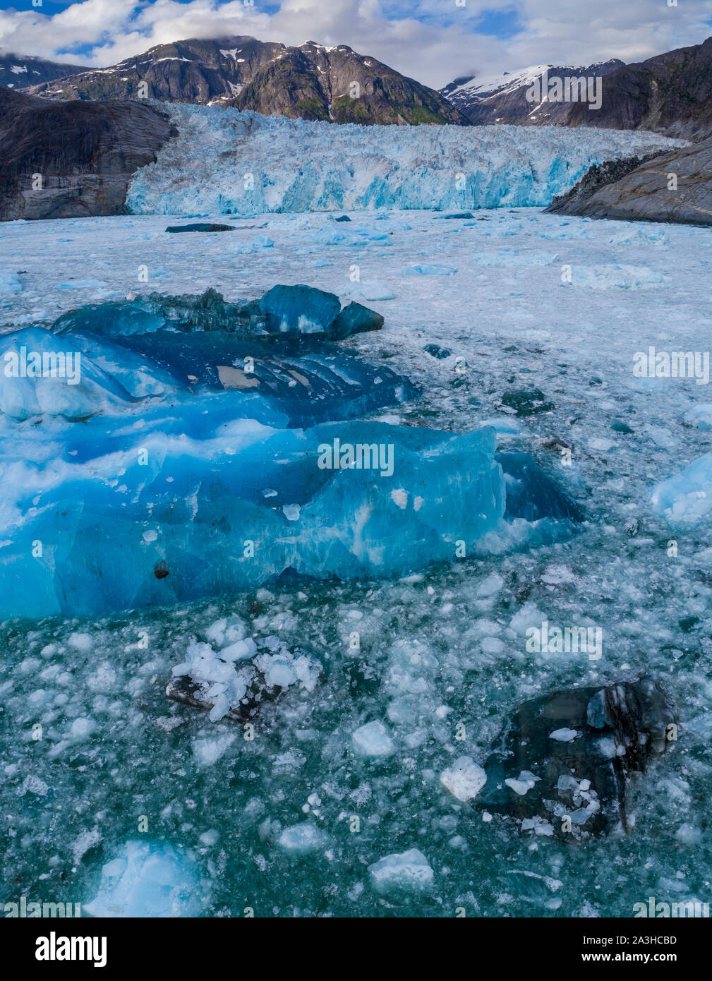 USA, Alaska, Aerial view of blue ice face of LeConte Glacier east of Petersburg Stock Photo