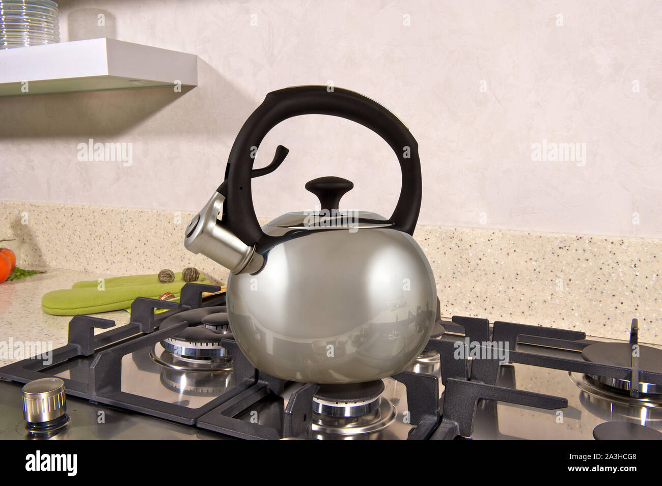 metal Kettle on the stove Stock Photo Alamy