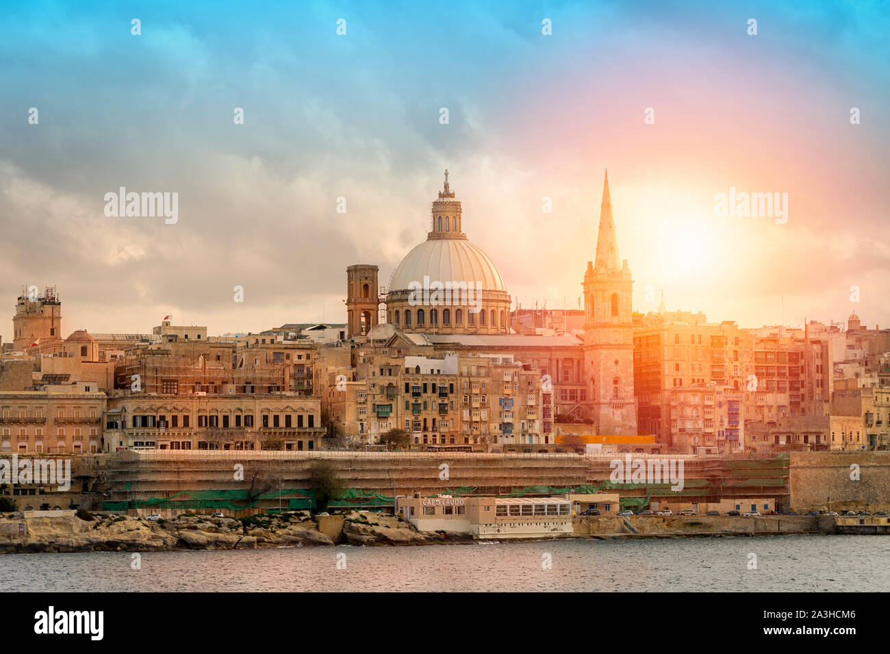 View of Valletta, Malta at sunset, golden light Stock Photo - Alamy