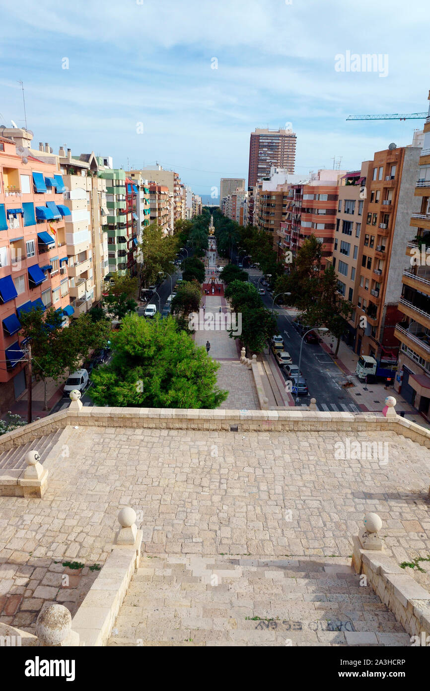THE MAIN SHOPPING STREET FROM JORGE JUAN STAIRS. Stock Photo