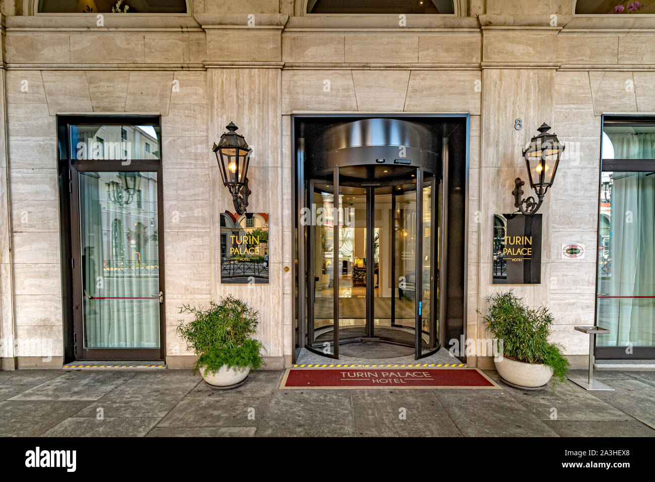 The entrance to The Turin Palace Hotel on Via Sacchi ,Turin ,Italy