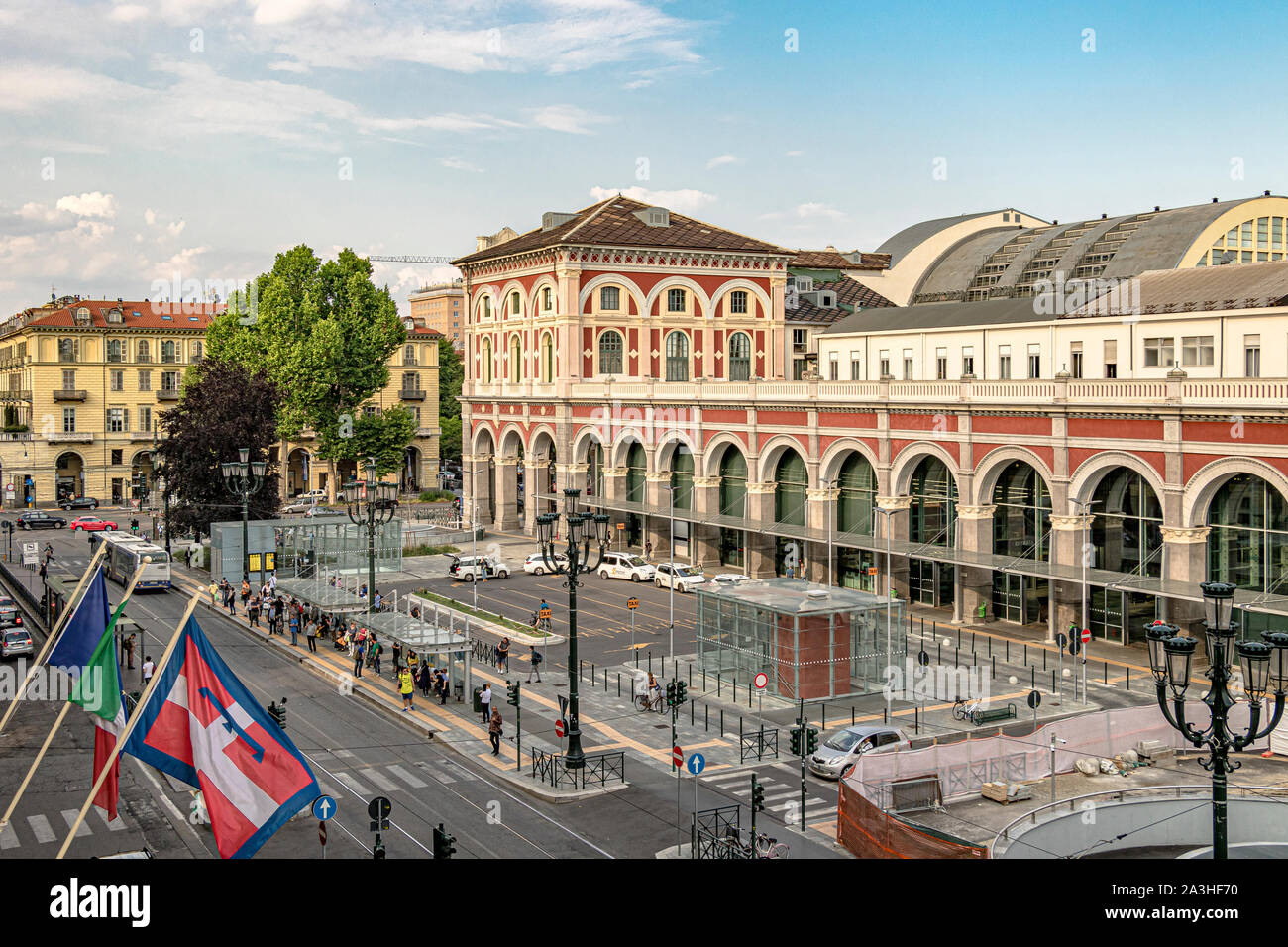The beautiful exterior of Torino Porta Nuova railway station, the main railway station of Turin and the third busiest station in Italy Stock Photo
