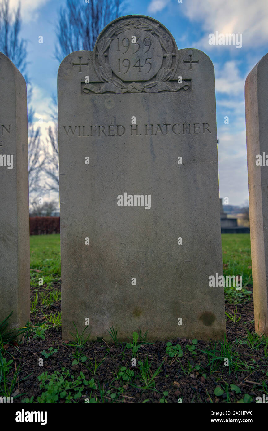 The 1939-1945 Bath Air Raid Grave of Wilfred Henry Hatcher at Haycombe Cemetery, Bath, England Stock Photo